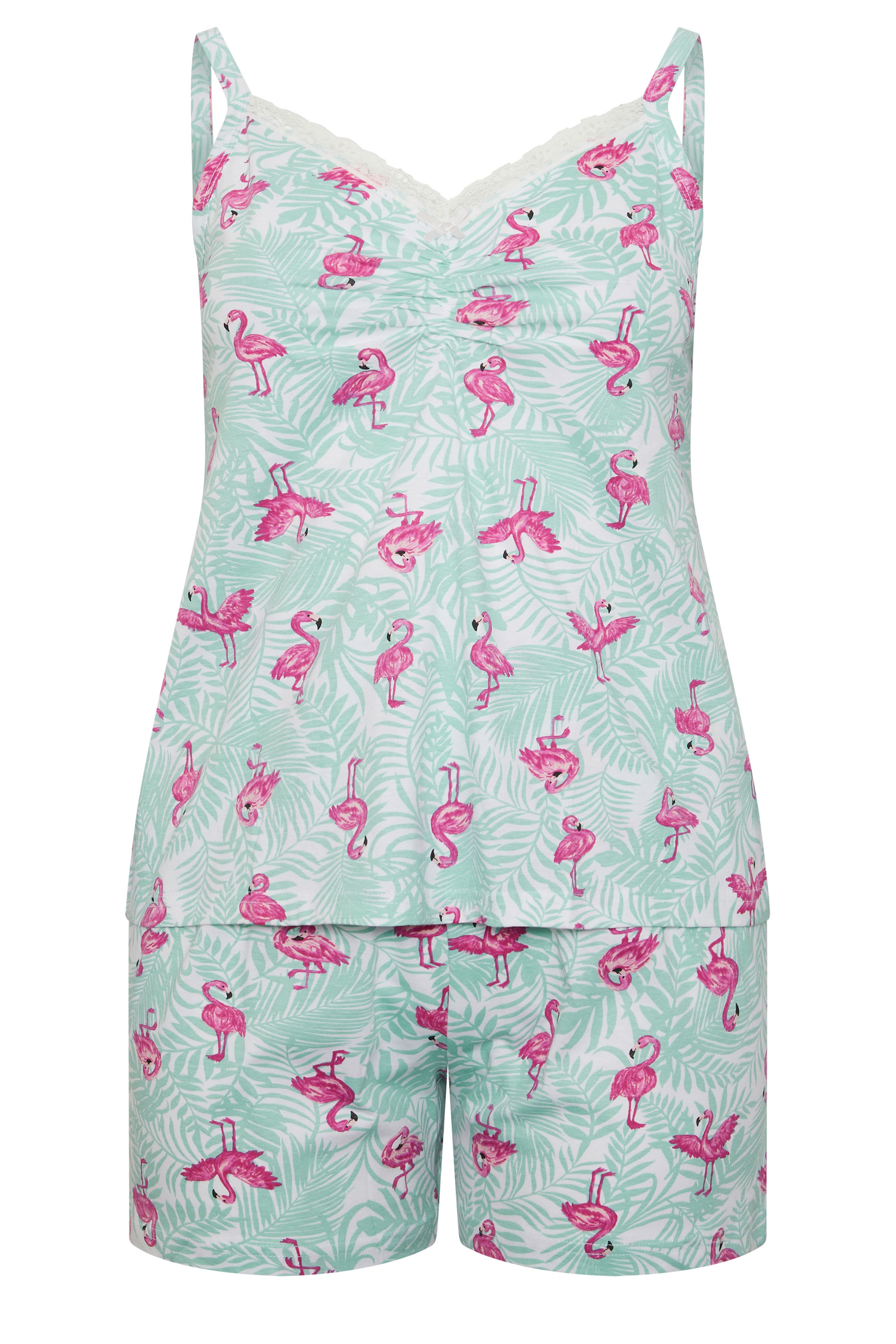 YOURS Plus Size Green Flamingo Print Pyjama Set | Yours Clothing 5
