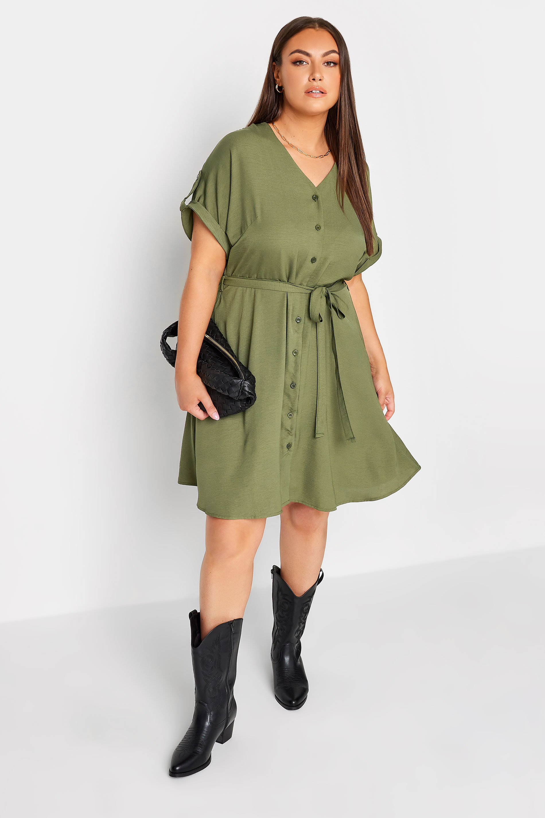 YOURS Curve Plus Size Khaki Green Utility Dress | Yours Clothing  1