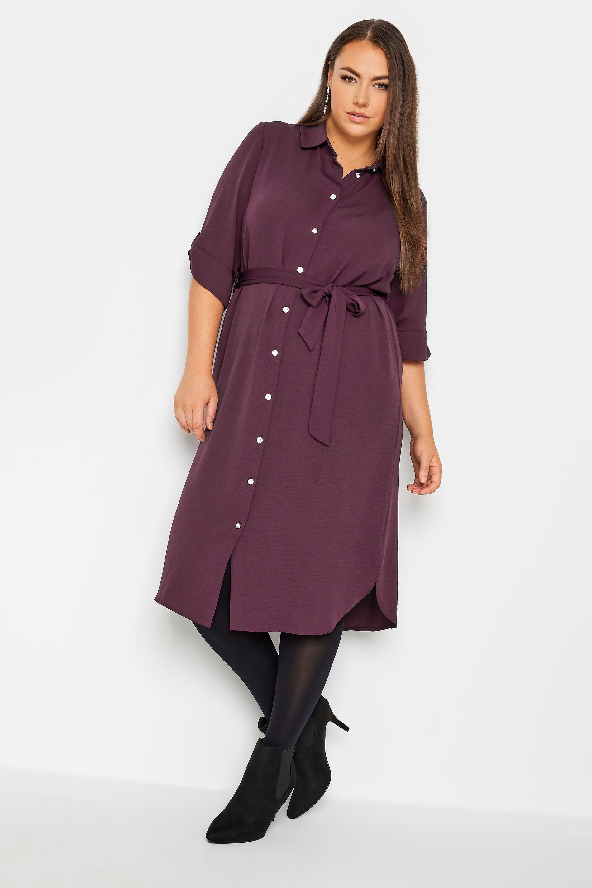 YOURS Plus Size Berry Purple Midi Shirt Dress | Yours Clothing 1