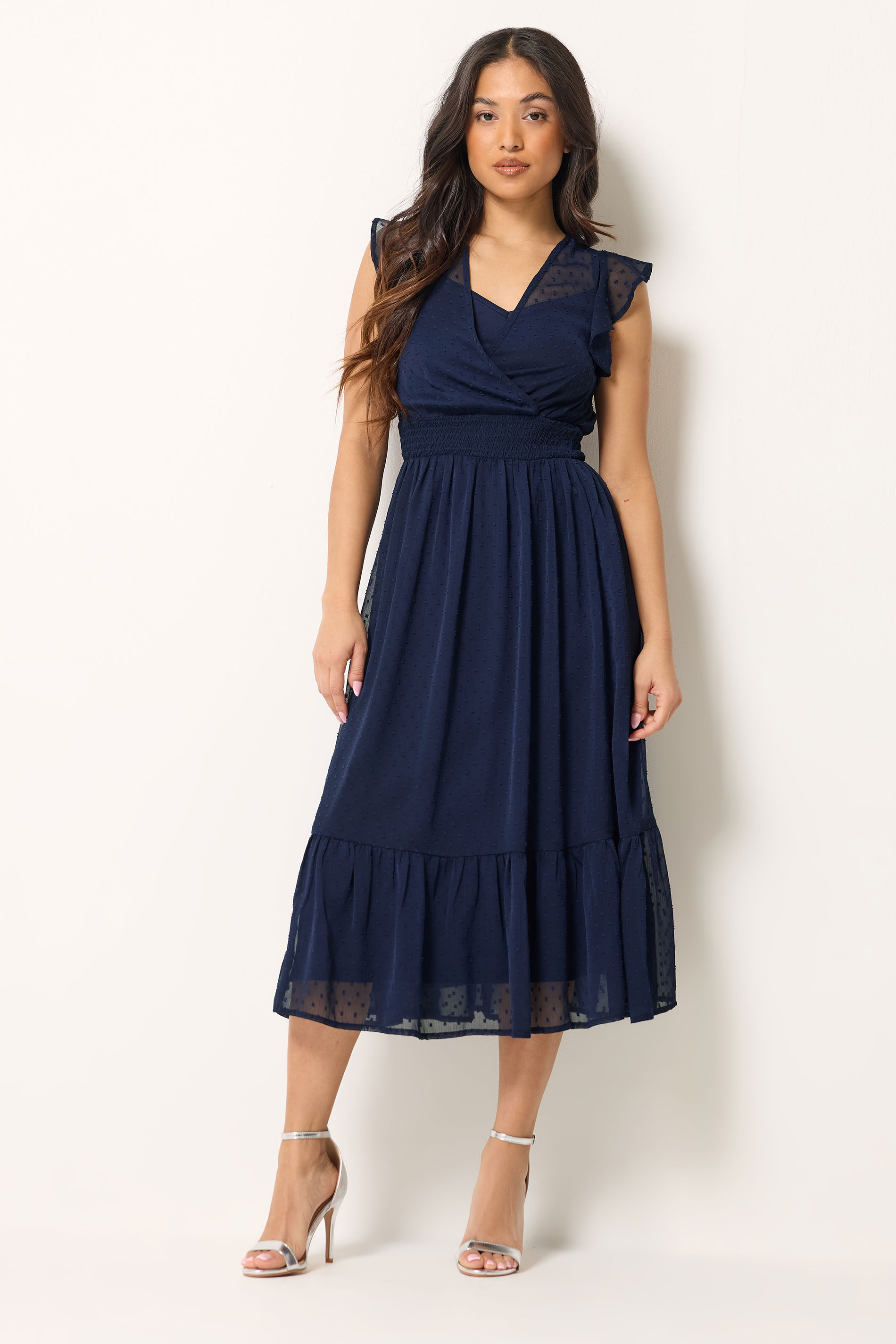 PixieGirl Petite Women's Navy Blue Dobby Maxi Dress | PixieGirl 1