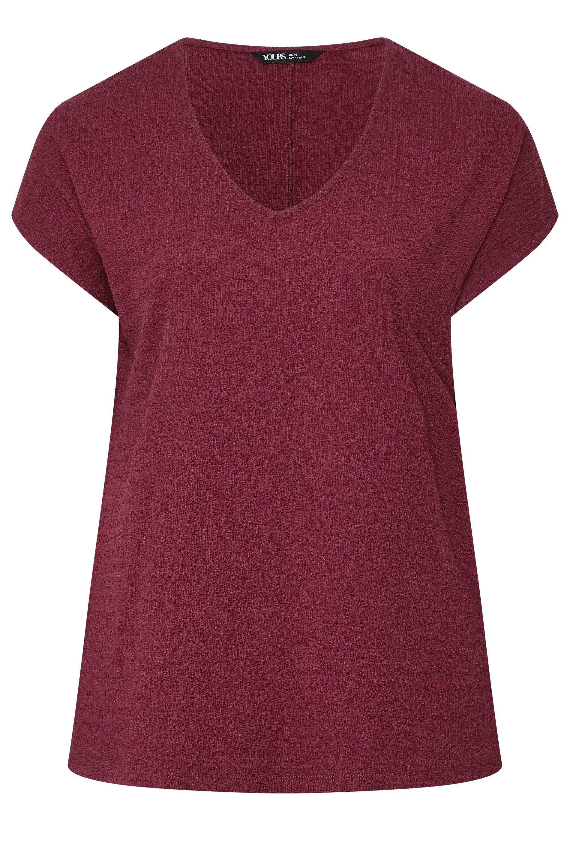 YOURS Plus Size Red Textured V Neckline T-Shirt | Yours Clothing 1