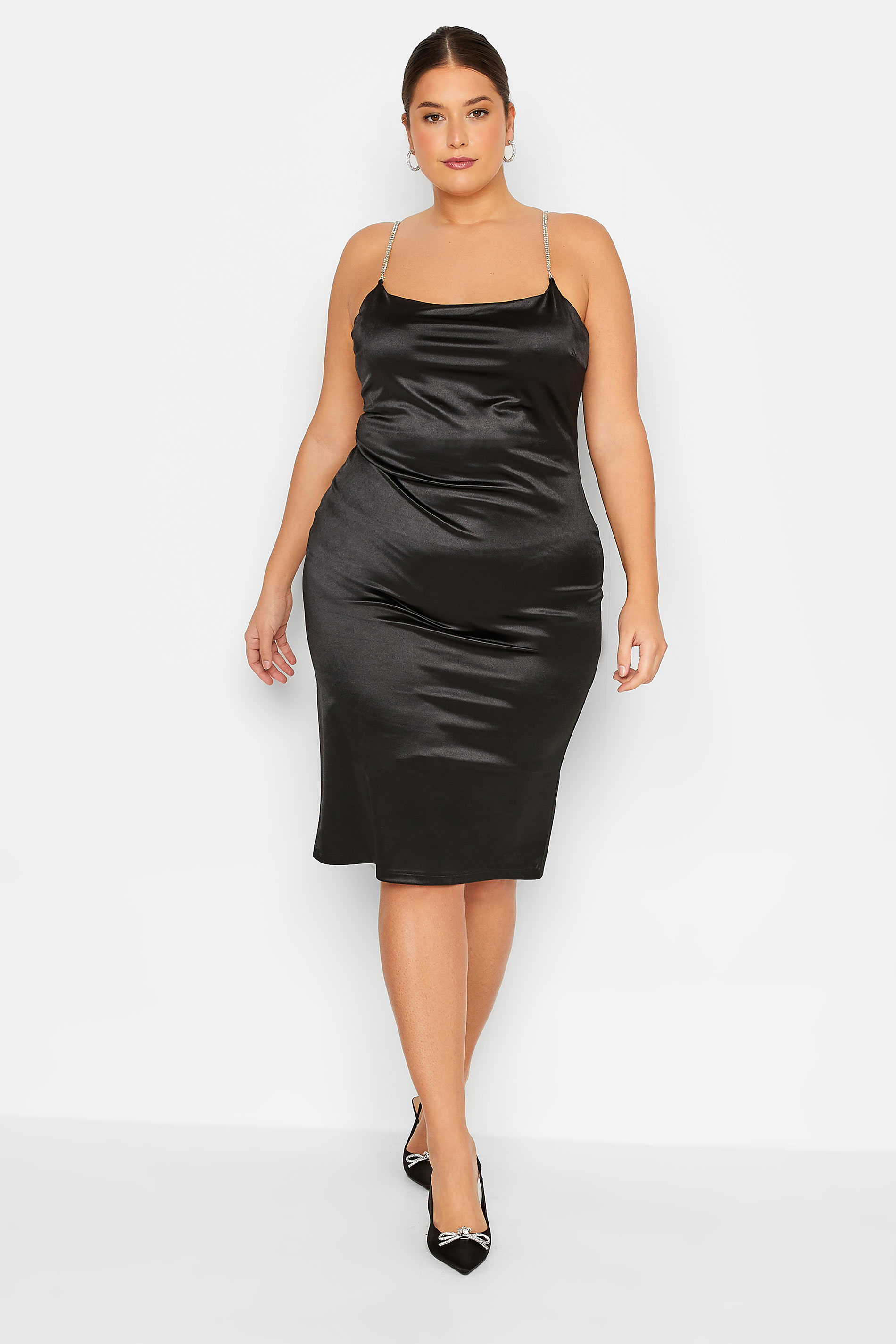 LTS Tall Black Diamante Strap Satin Mini Slip Dress | Long Tall Sally  2