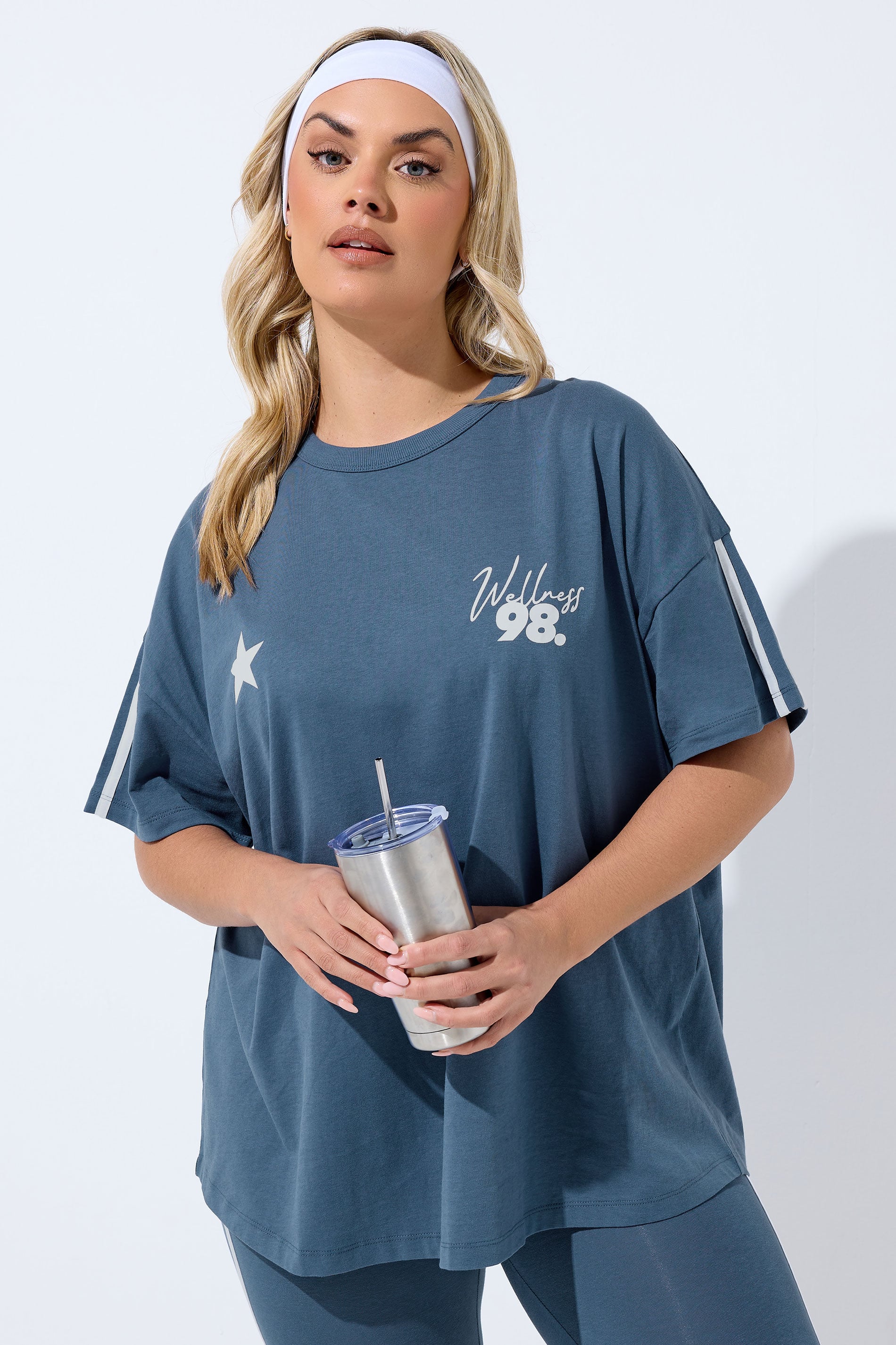 YOURS ACTIVE Plus Size Blue 'Wellness Studio' T-Shirt | Yours Clothing 2