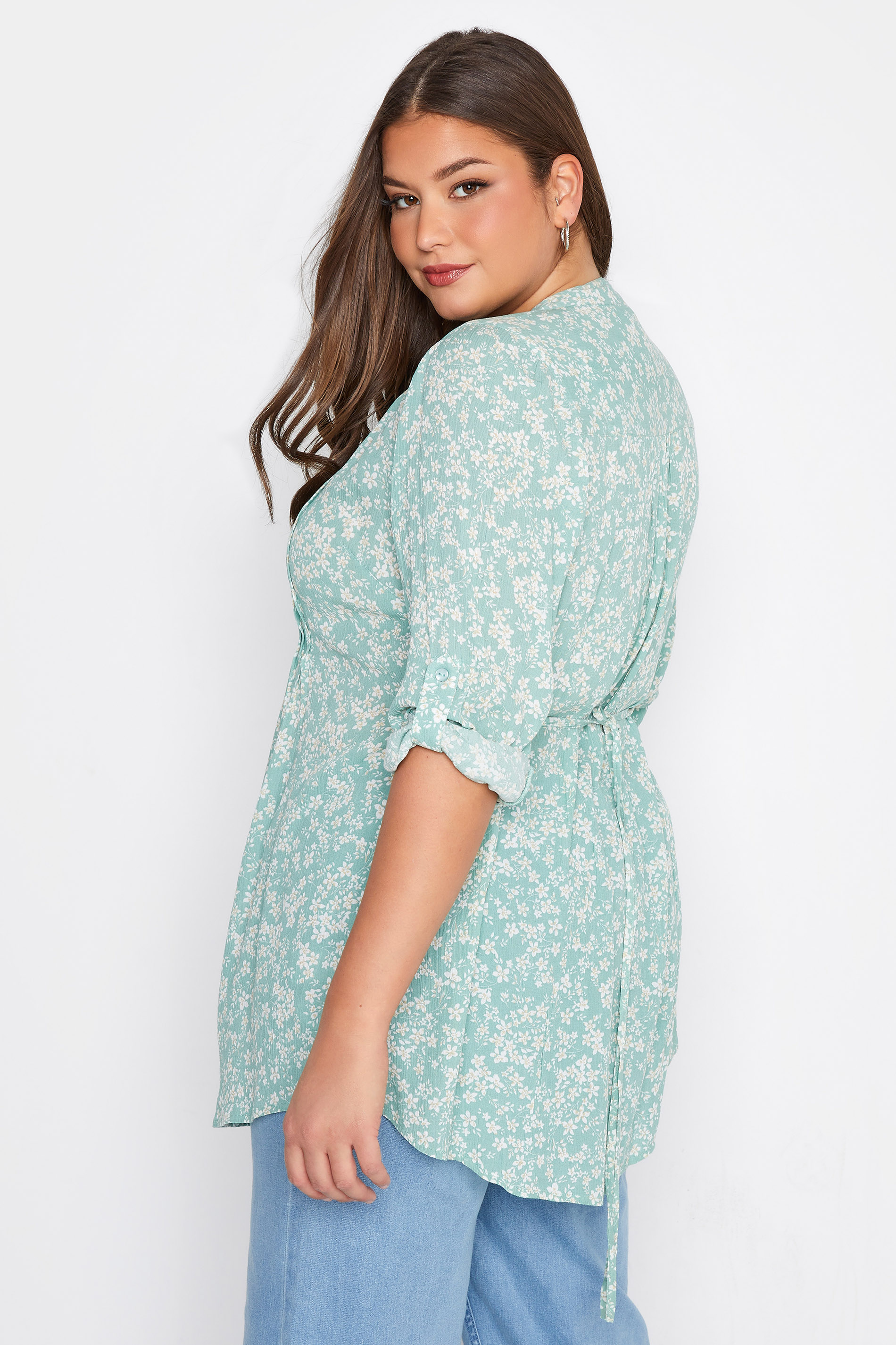 Plus Size Sage Green Floral Print Pintuck Shirt | Yours Clothing