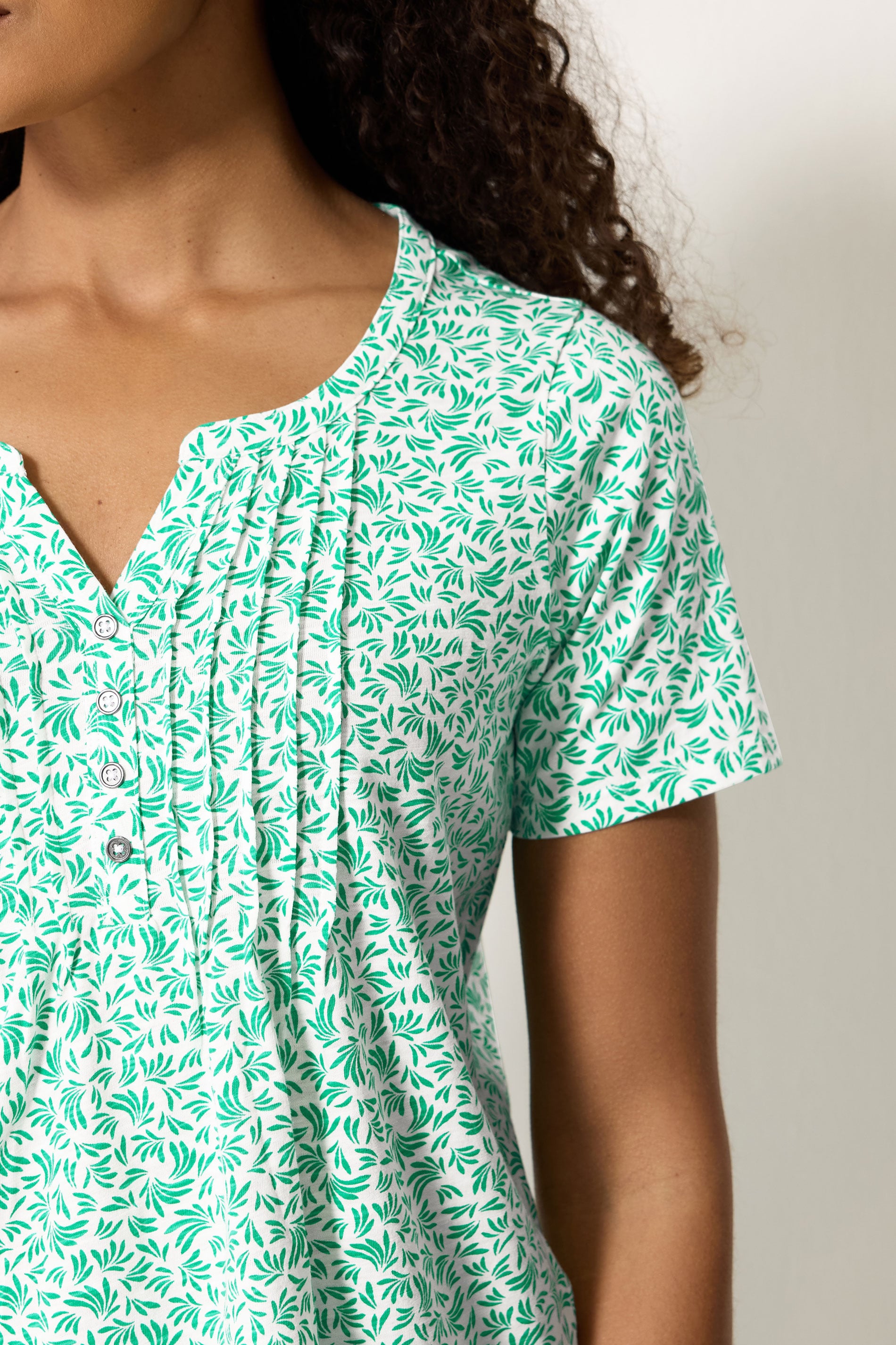 M&Co 2 PACK White & Green Leaf Print Cotton Henley Tops | M&Co 6