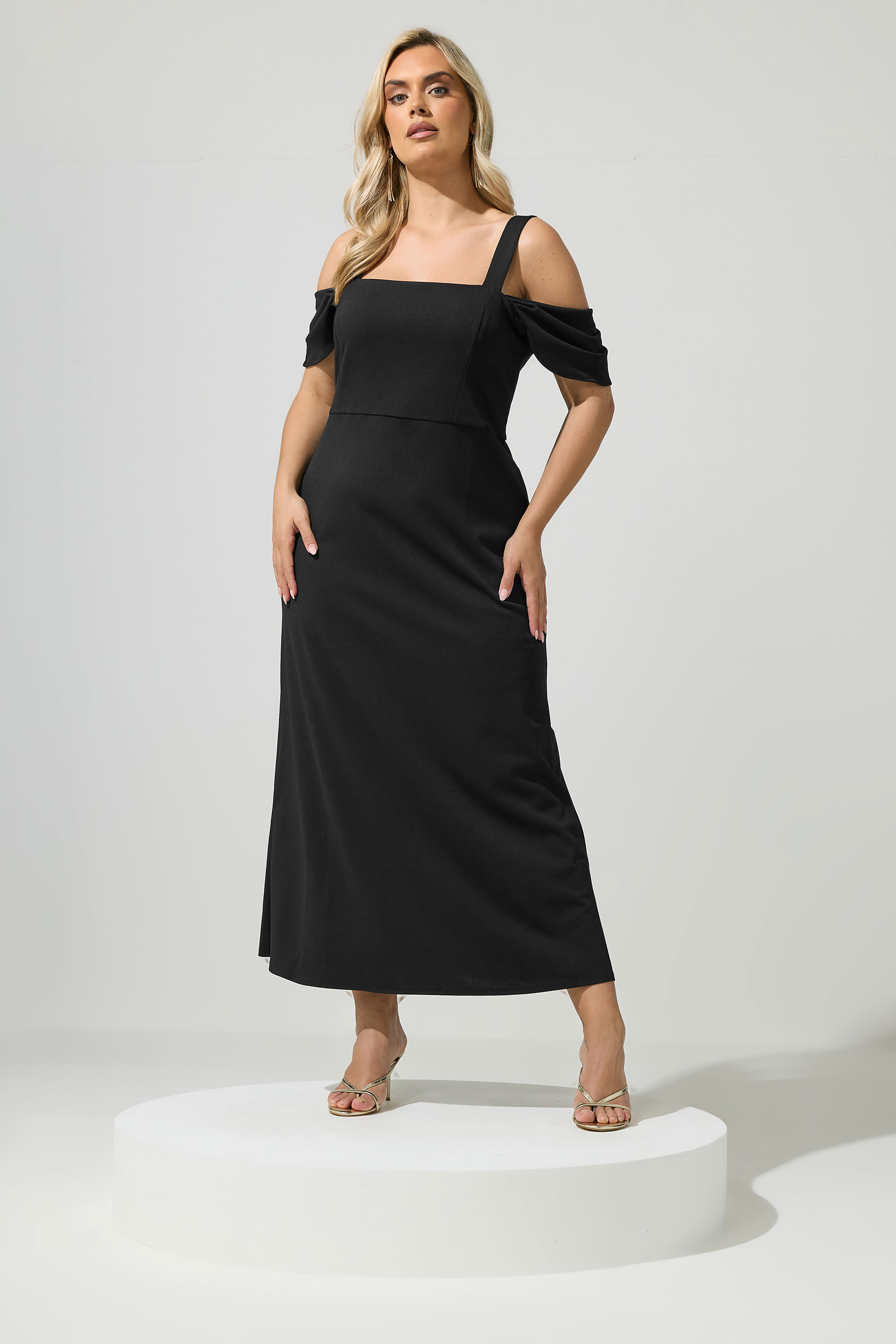 YOURS LONDON Plus Size Black Cold Shoulder Maxi Dress | Yours Clothing 1