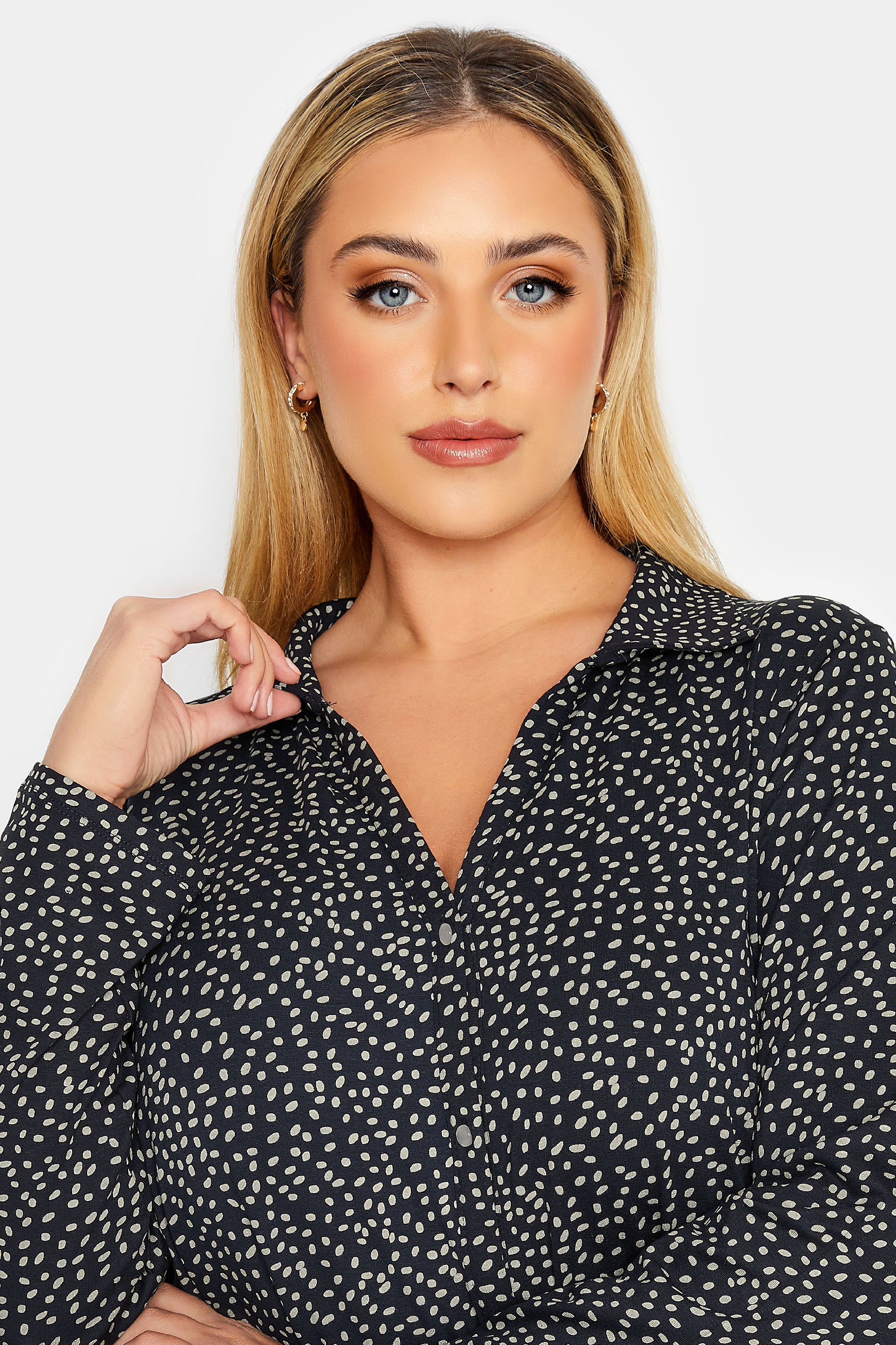 Curve Plus Size Blue And White Polka Dot Long Sleeve Shirt Yours Clothing