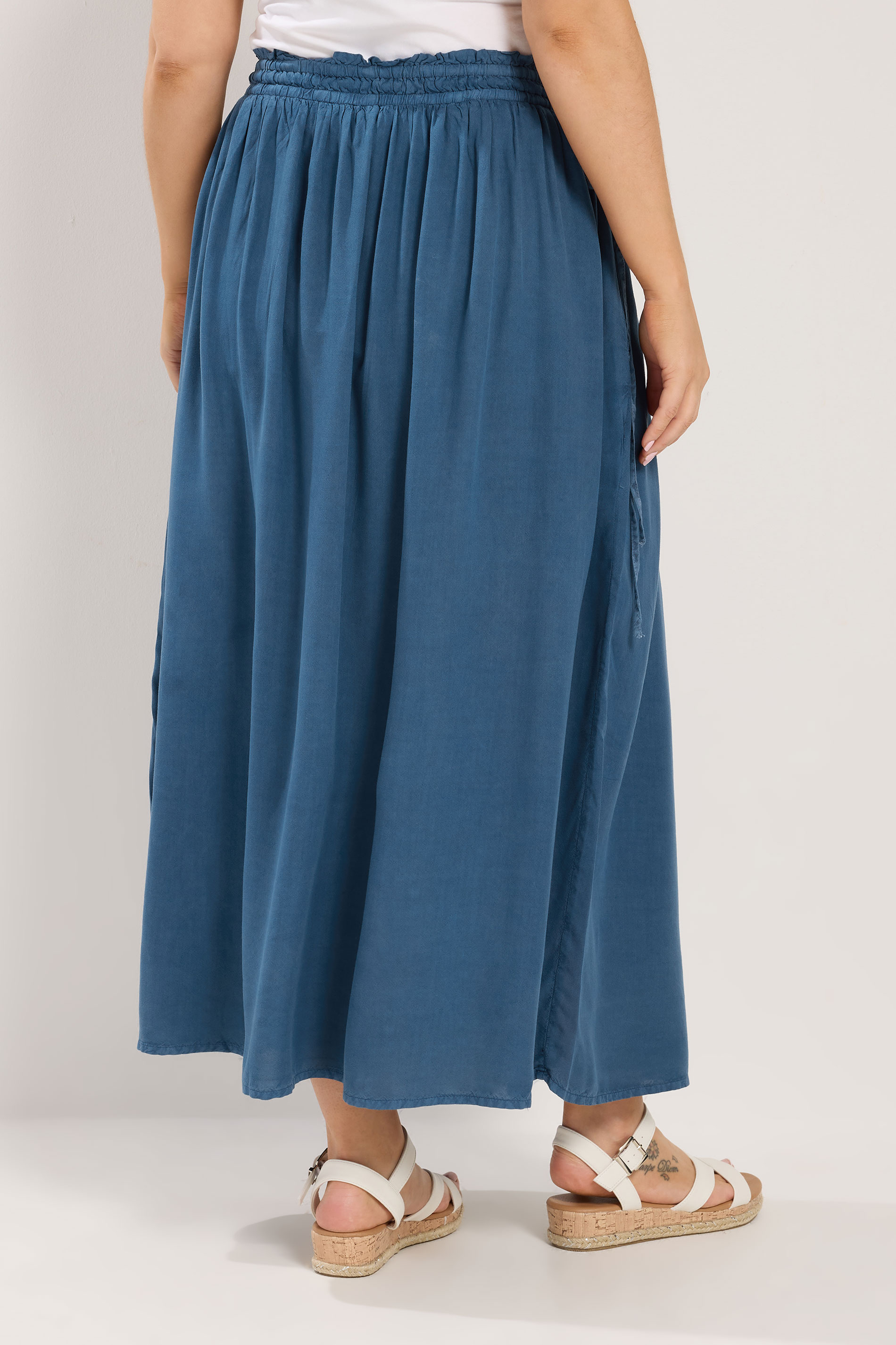 YOURS Plus Size Blue Chambray Midi Skirt | Yours Clothing 2