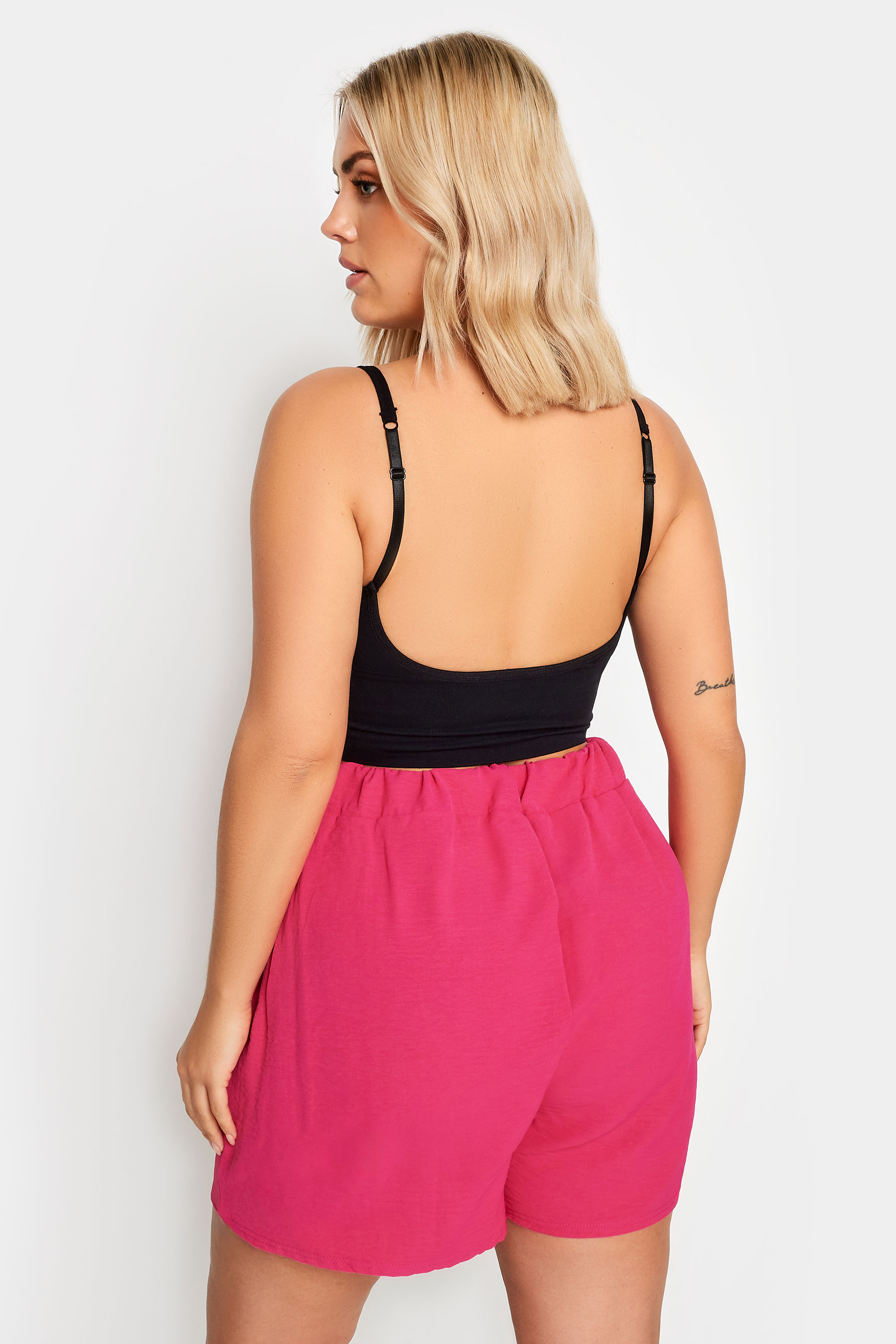 Yours Plus Size Pink Belted Textured Satin Shorts | Yours Clothing 3
