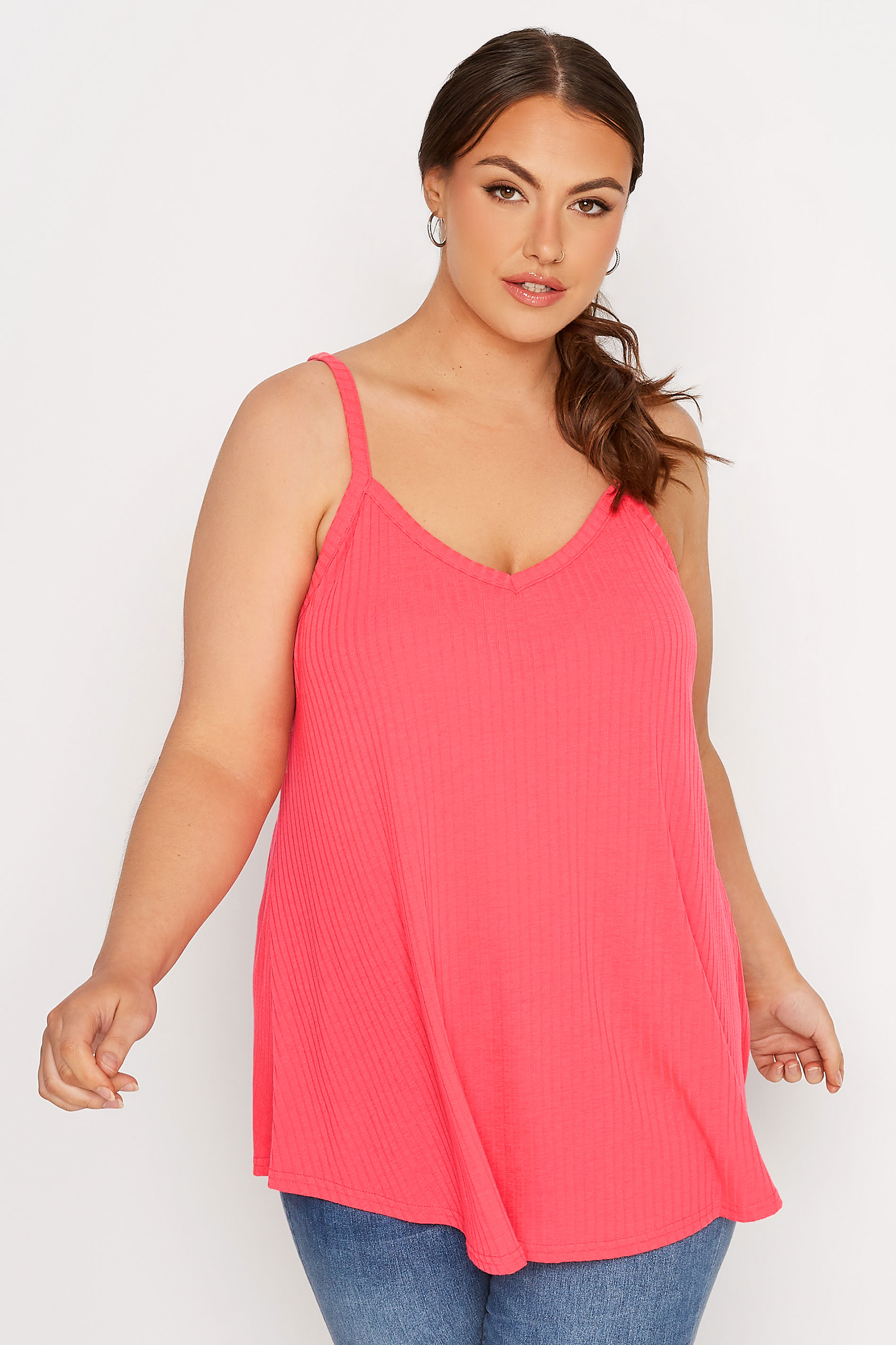 LIMITED COLLECTION Plus Size Fluorescent Pink Ribbed Swing Cami Top | Yours  Clothing