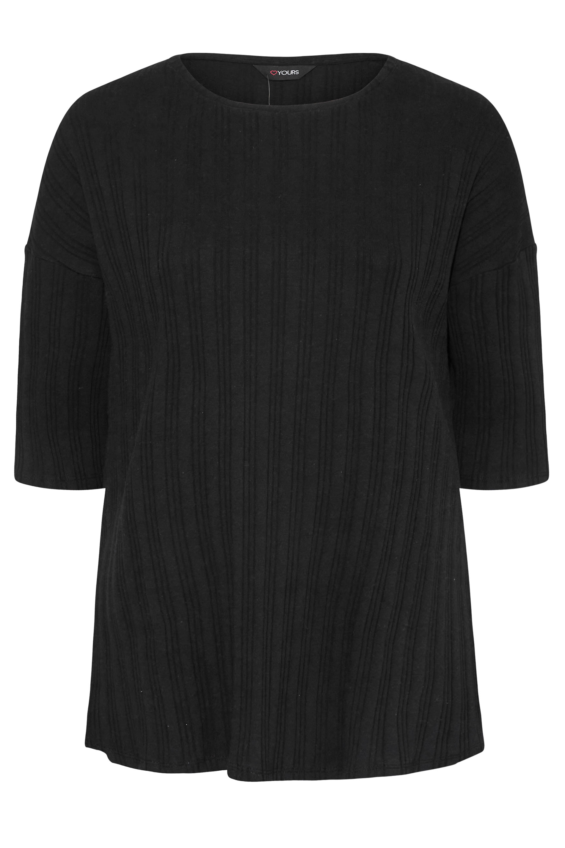 Plus Size Black Ribbed T-Shirt | Yours 