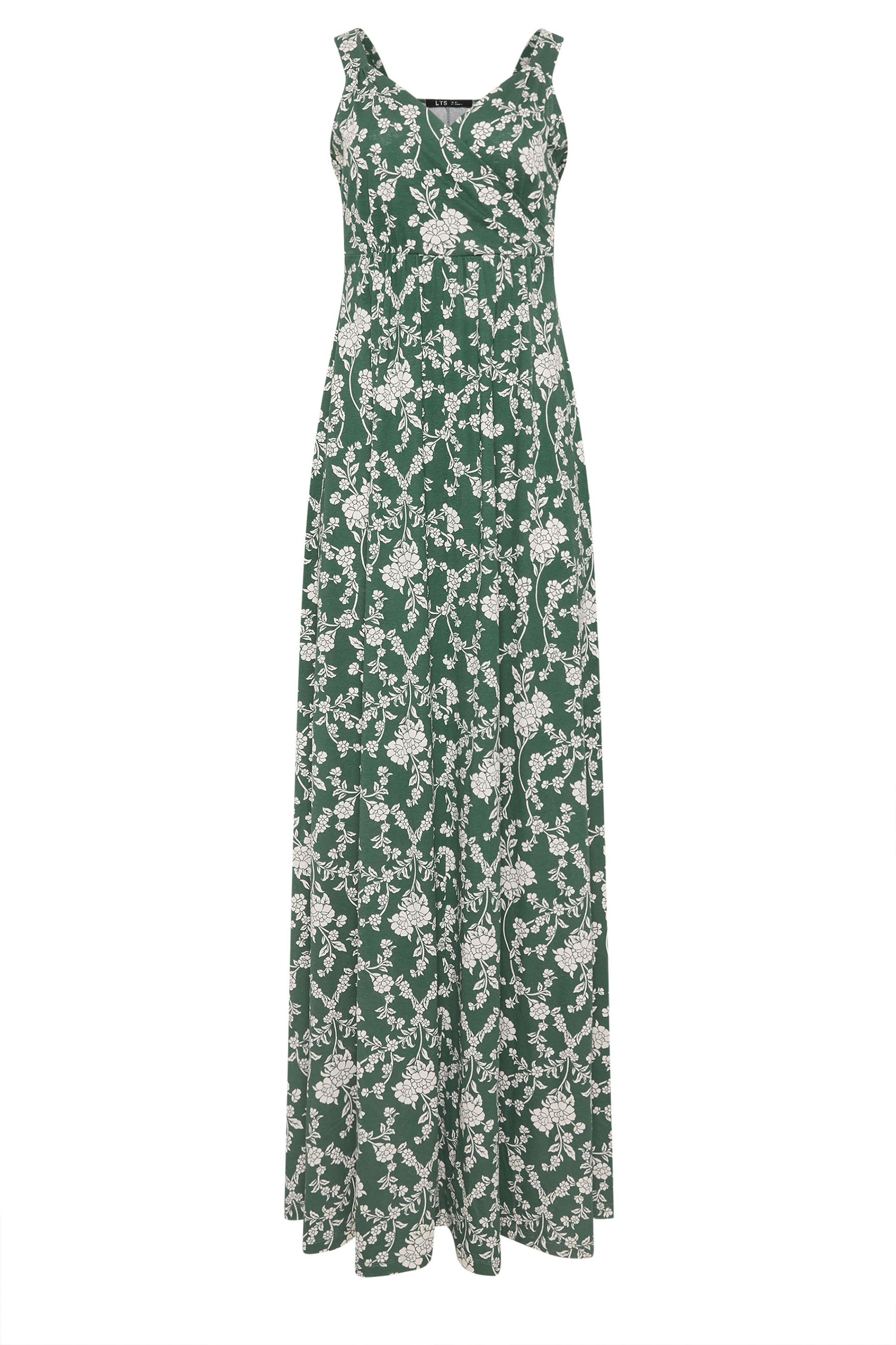 LTS Tall Women's Dark Green V-Neckline Floral Cotton Maxi Dress | Long Tall Sally  6
