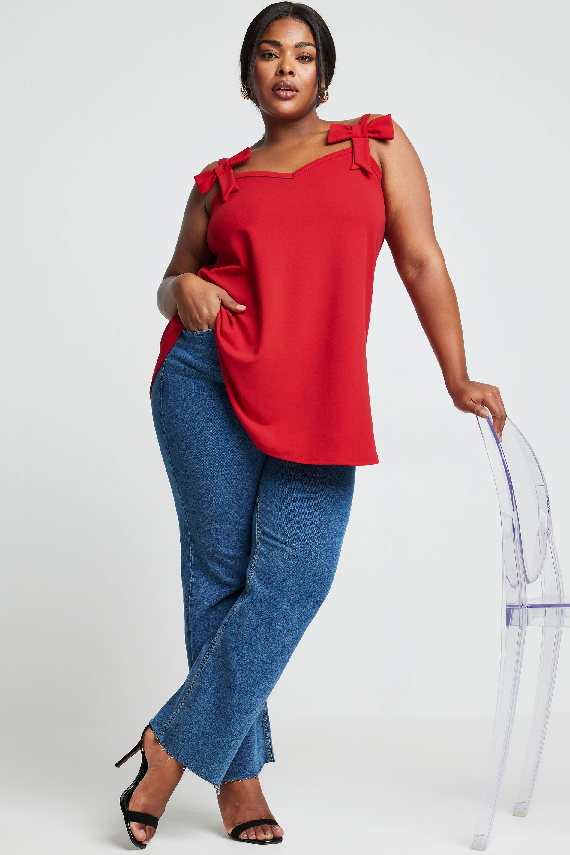 LIMITED COLLECTION Plus Size Red Bow Detail Cami Top | Yours Clothing 2