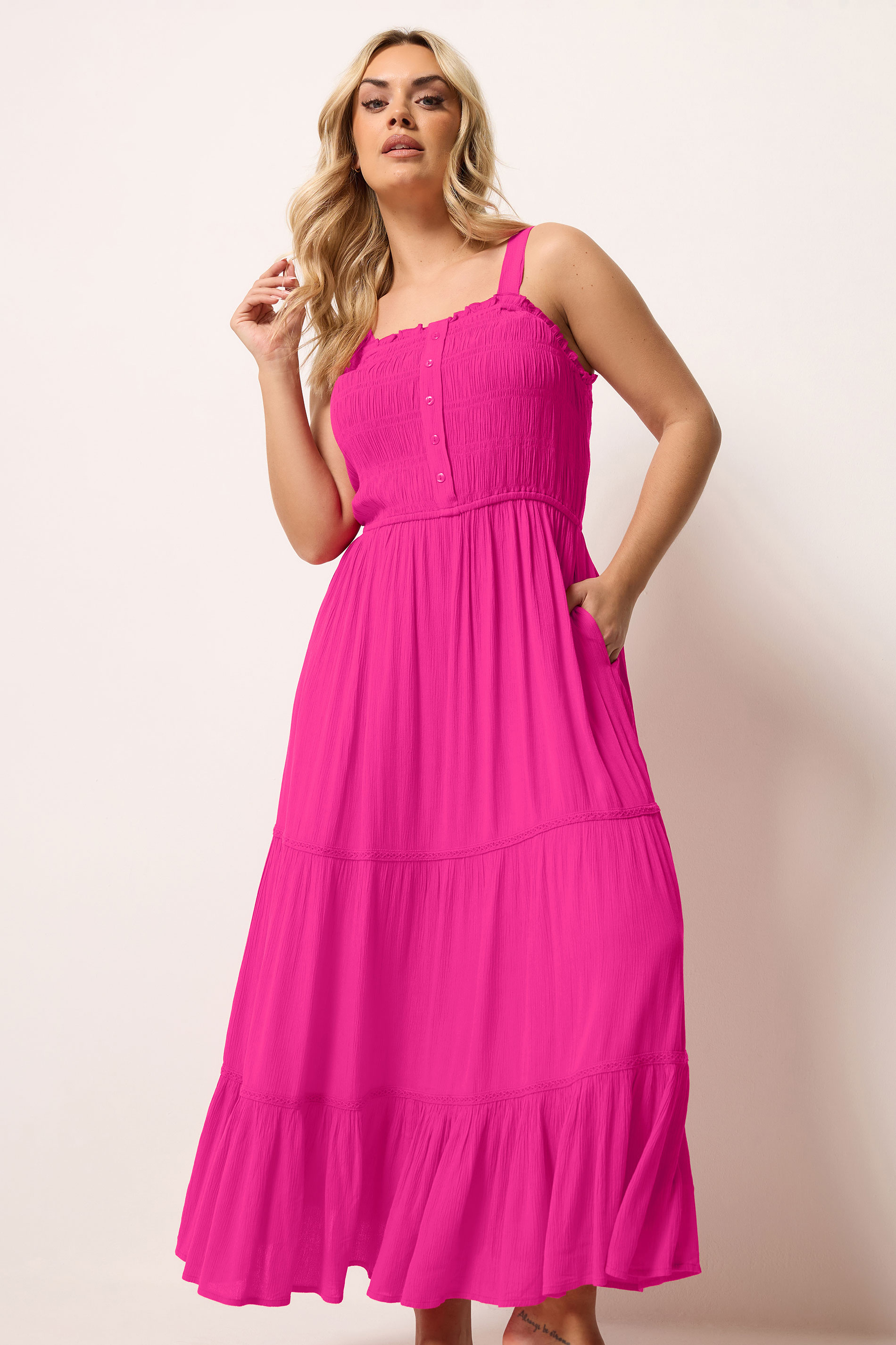 YOURS Plus Size Pink Shirred Placket Dress | Yours Clothing 3