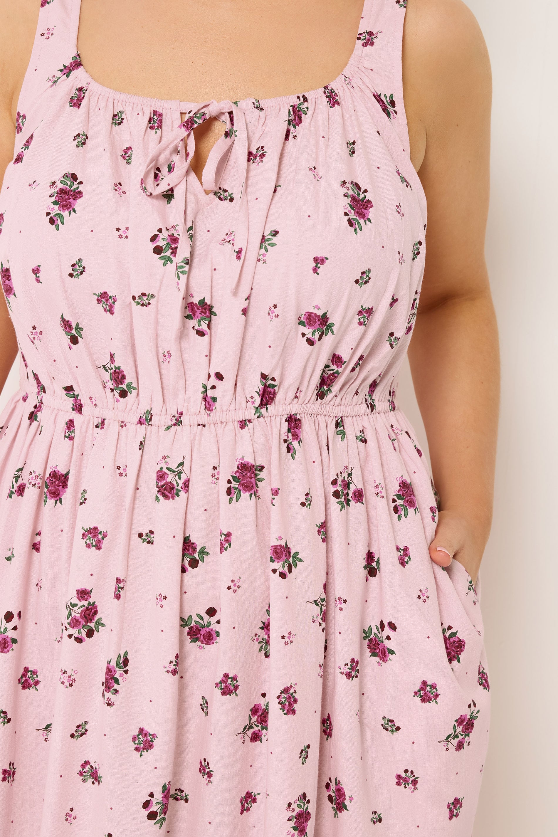 YOURS Plus Size Pink Floral Linen Milkmaid Dress | Yours Clothing 4