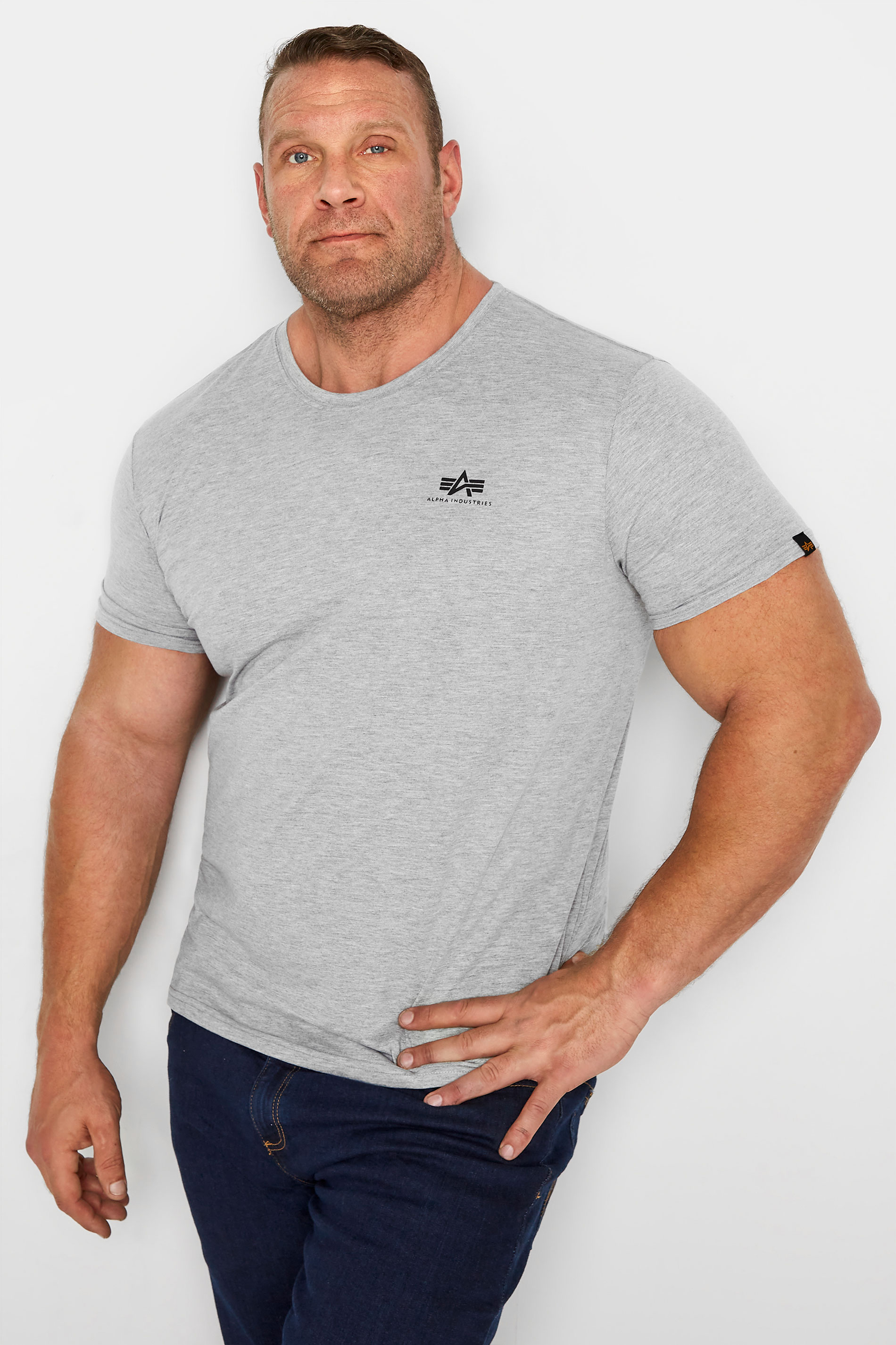 ALPHA INDUSTRIES Big & Tall Grey Marl Basic Logo T-Shirt 1