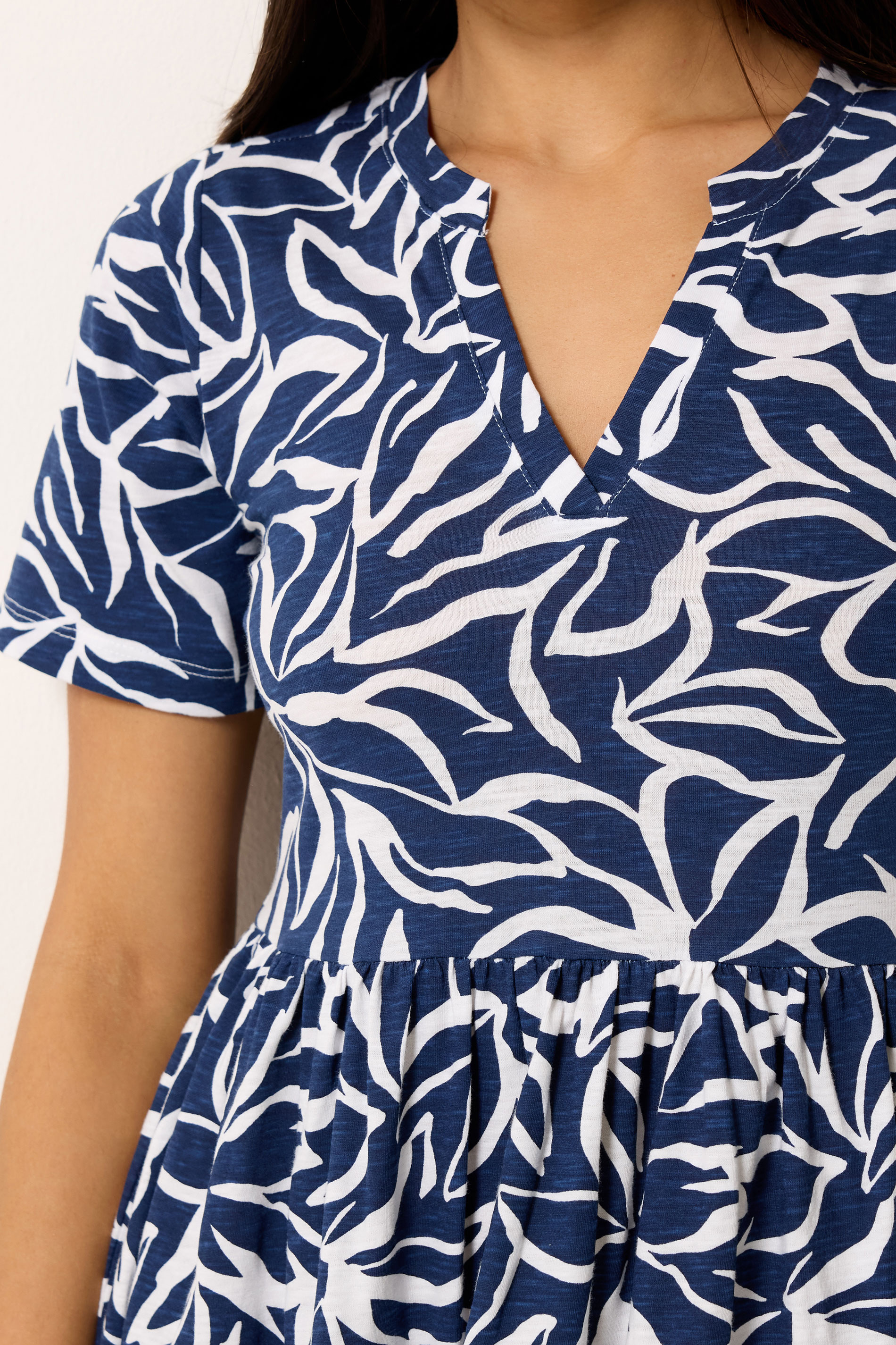 M&Co Petite Navy Blue Abstract Print Tiered Cotton Maxi Dress | M&Co 4