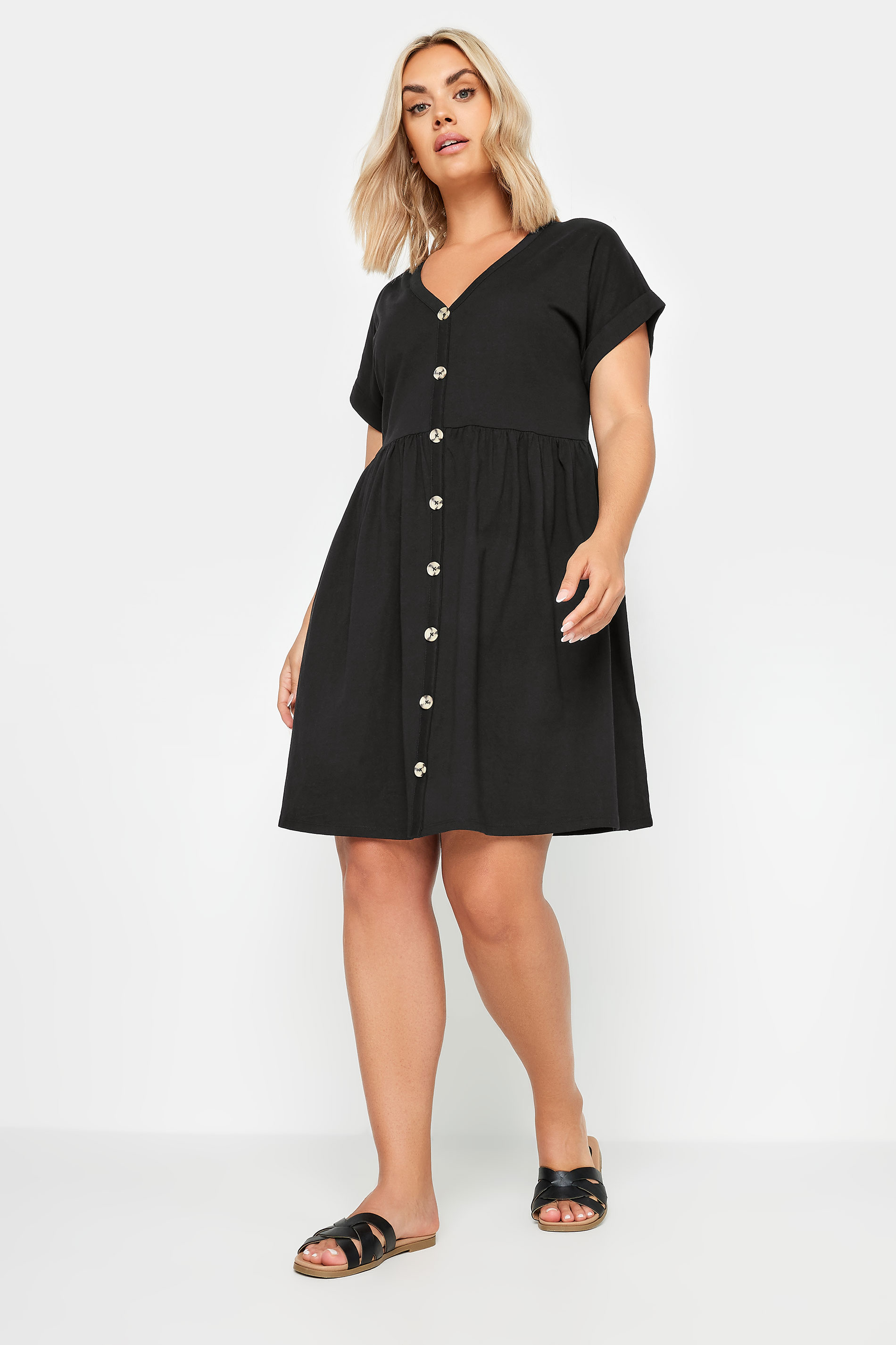 YOURS Plus Size Black Button Front Smock Dress | Yours Clothing 2