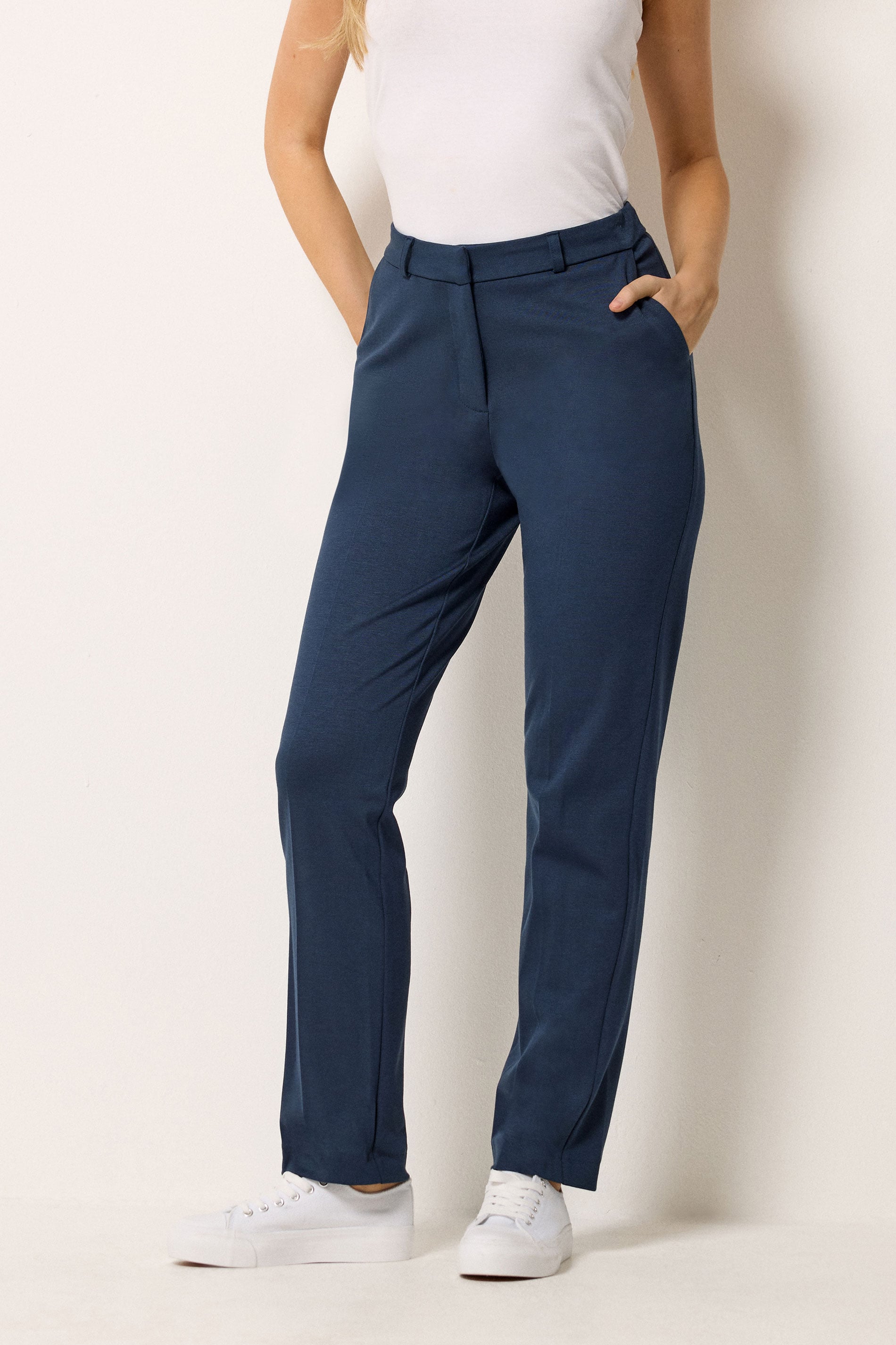 M&Co Navy Blue Ponte Tailored Trousers | M&Co 1