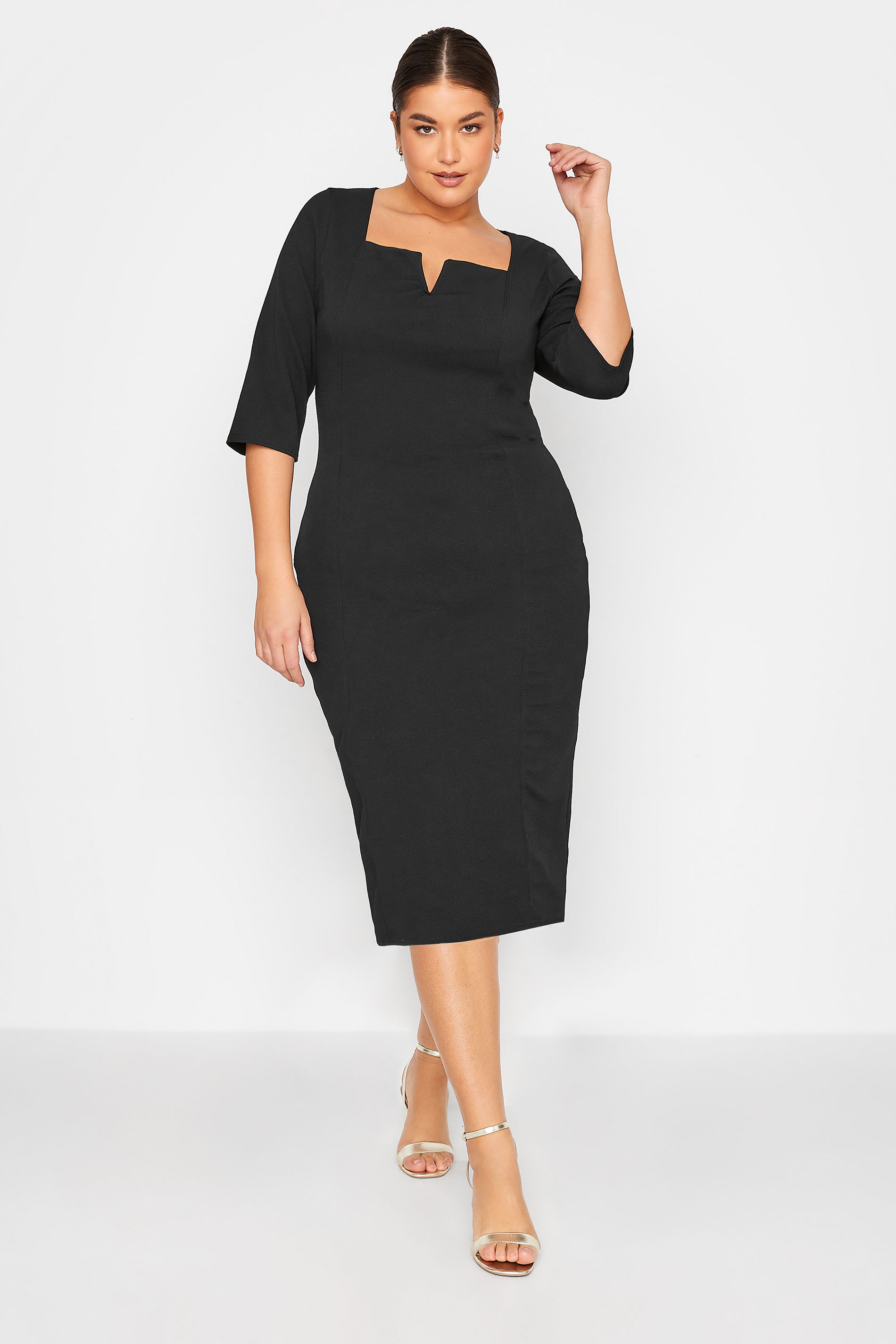 Tall Women's LTS Black Notch Neck Midi Dress | Long Tall Sally 1