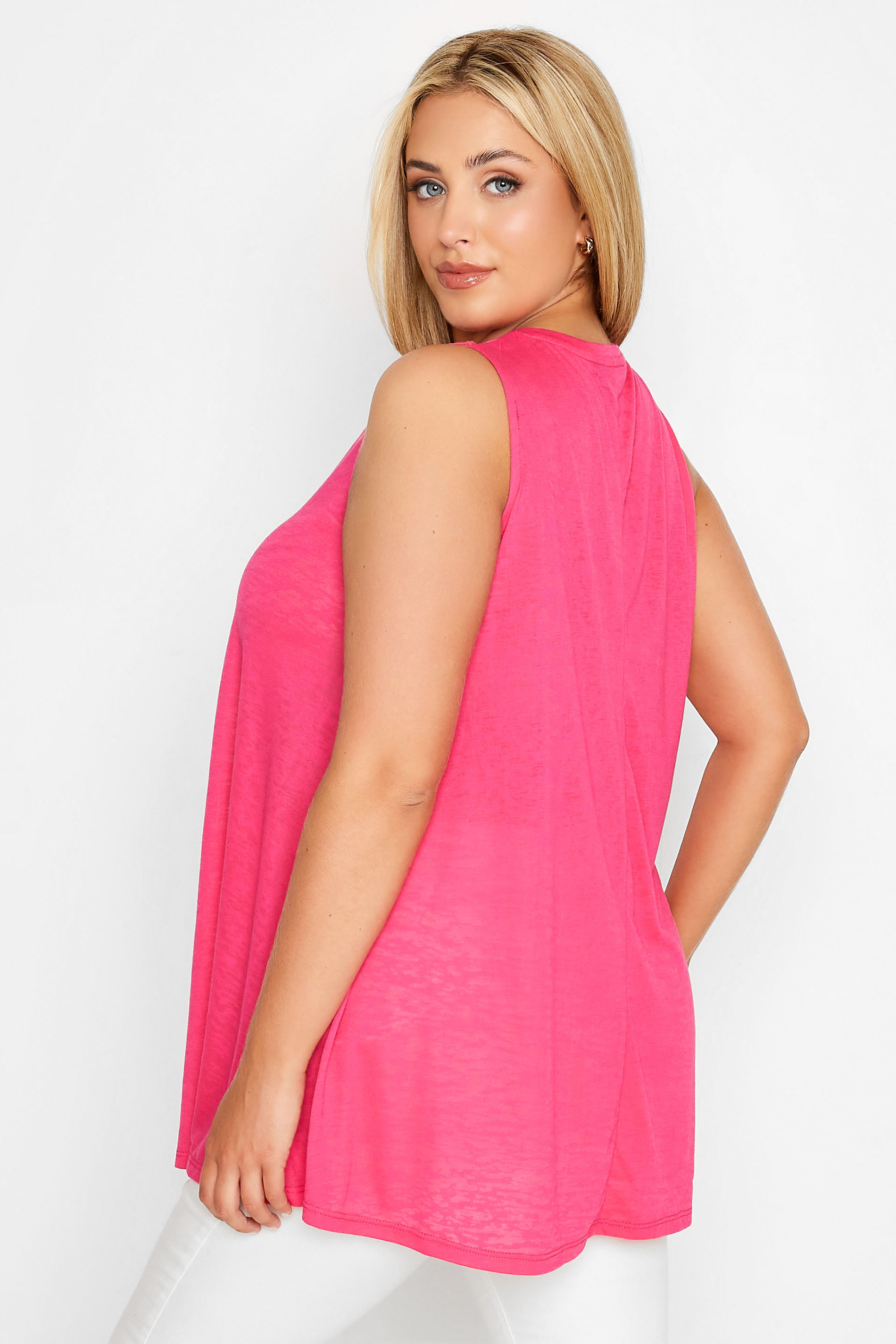 Plus Size Hot Pink Burnout Pleat Vest Top | Yours Clothing 3