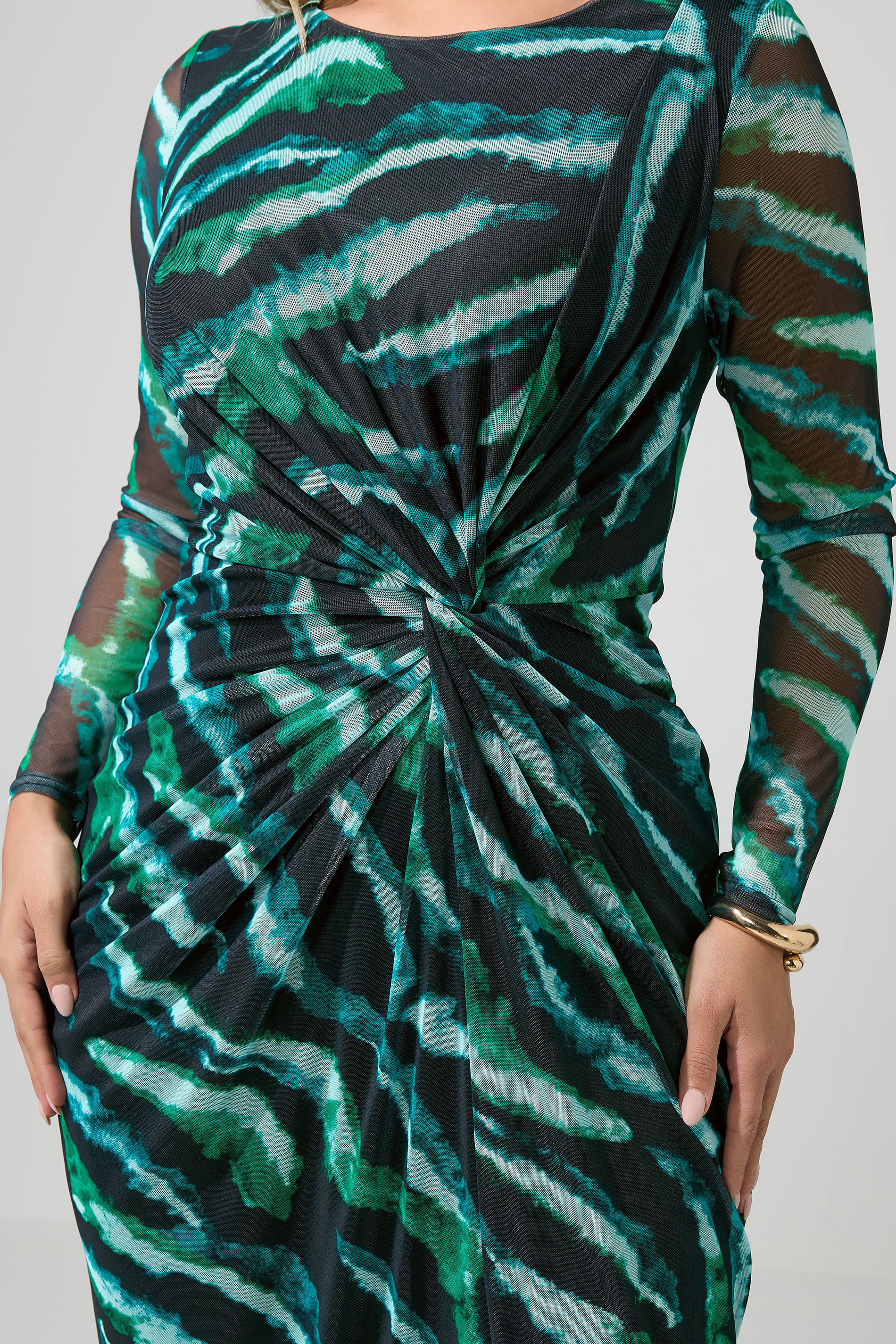 YOURS LONDON Plus Size Mint Green Zebra Mesh Side Knot Midi Dress | Yours Clothing 4