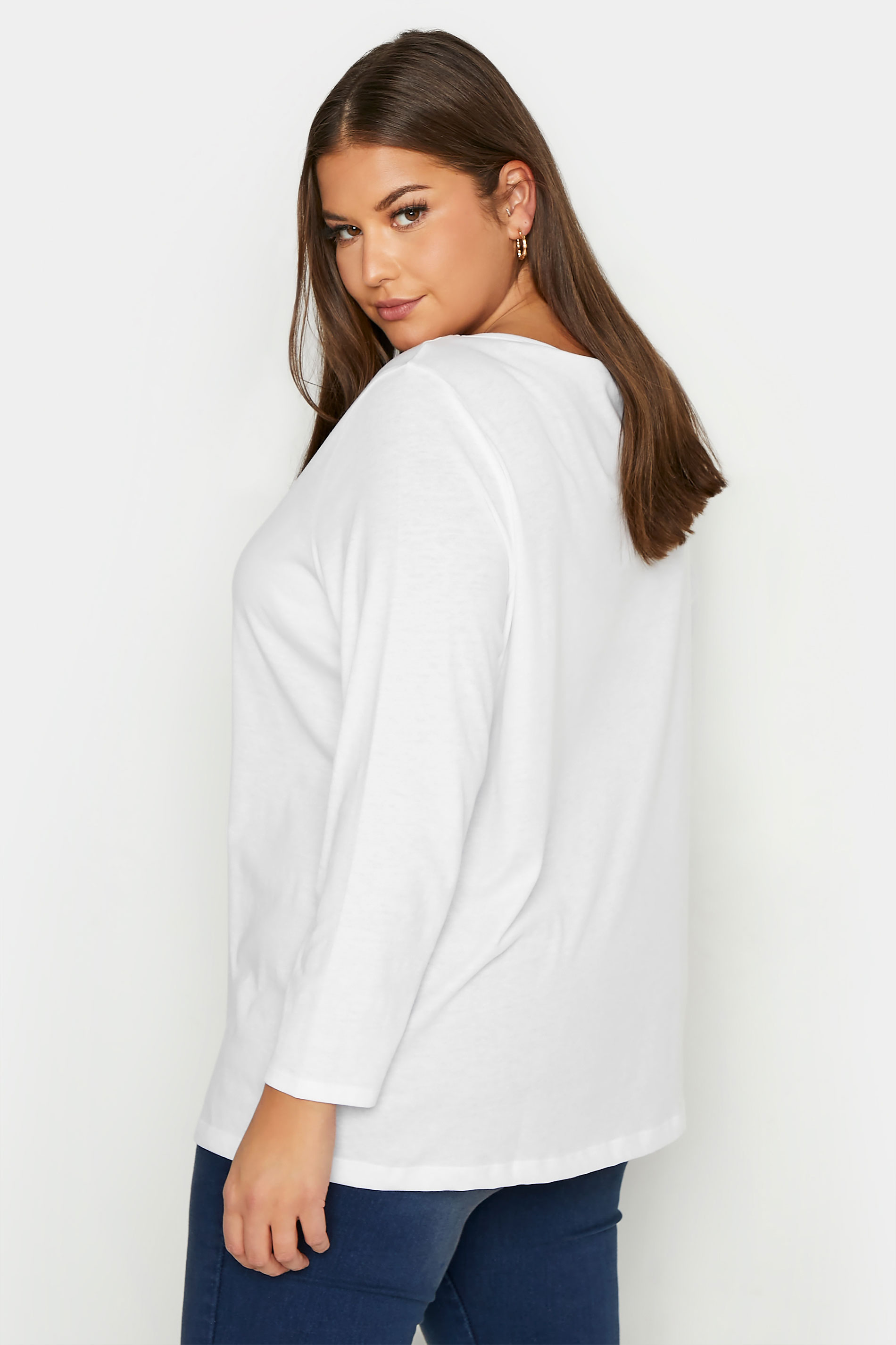 Grande taille  Tops Grande taille  Tops à Manches Longues | T-Shirt Blanc Manches Longues en Jersey - FZ03379
