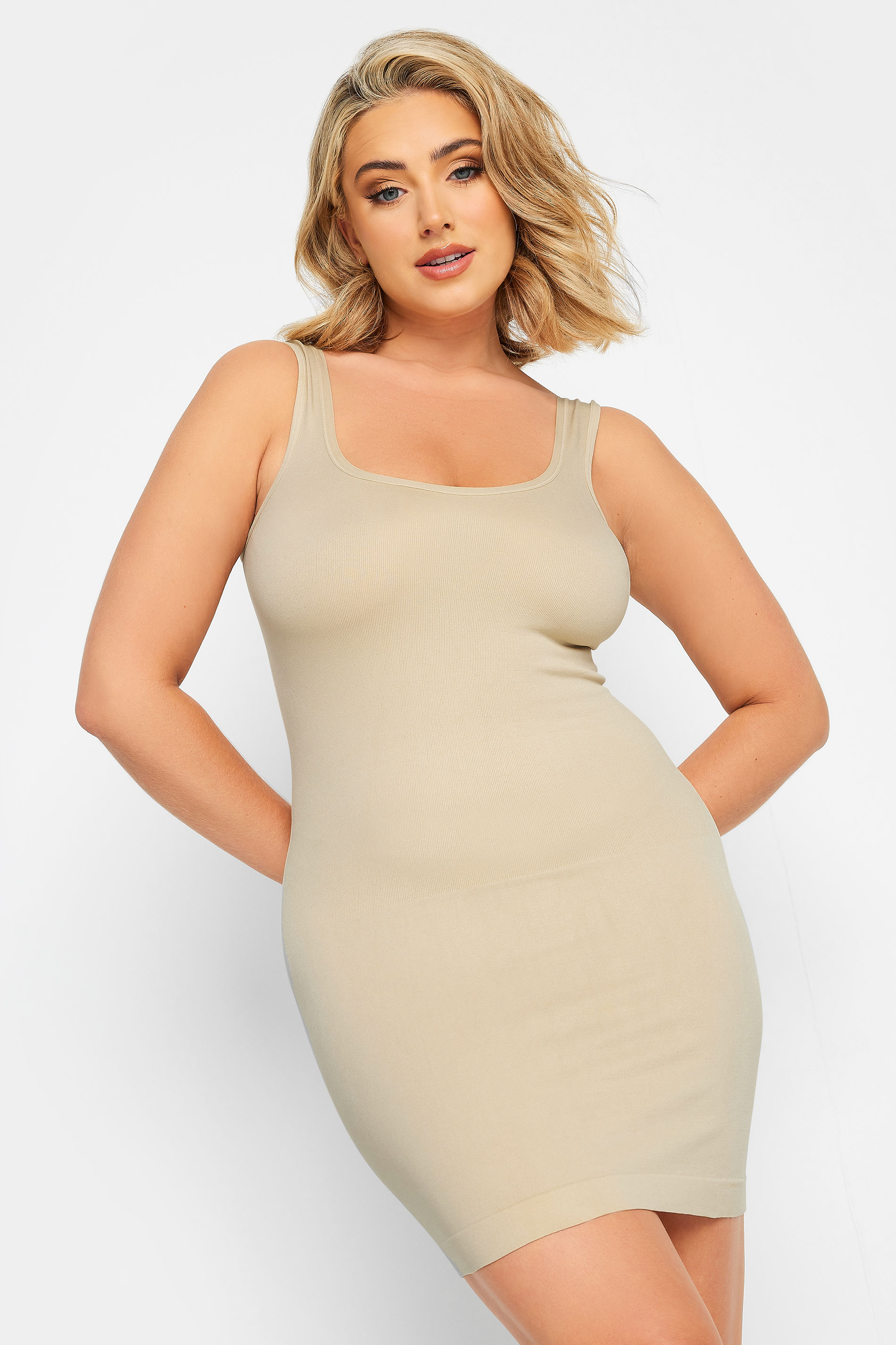 Plus Size Nude Seamless Control Underbra Slip Dress | Yours Clothing 1