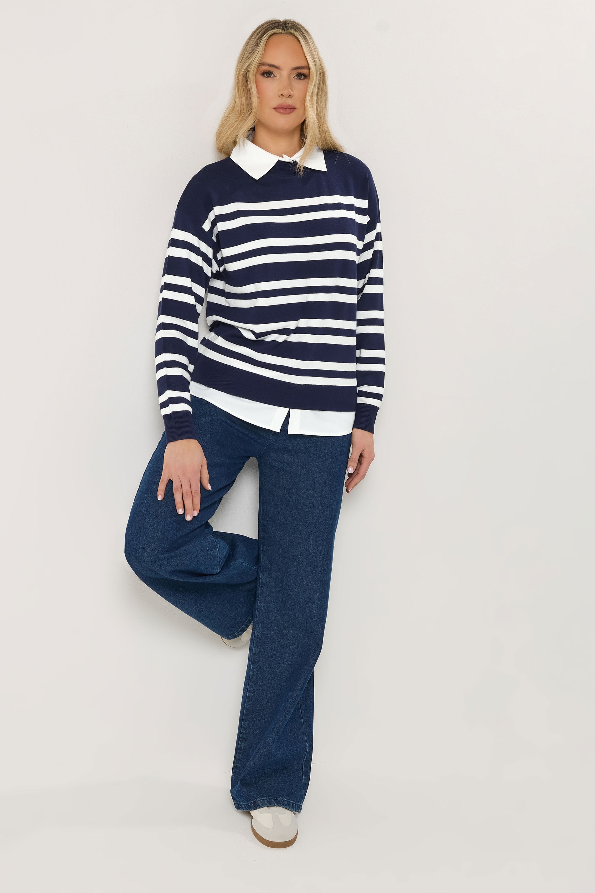 LTS Tall Women's Navy Blue Stripe 2-In-1 Jumper | Long Tall Sally  1