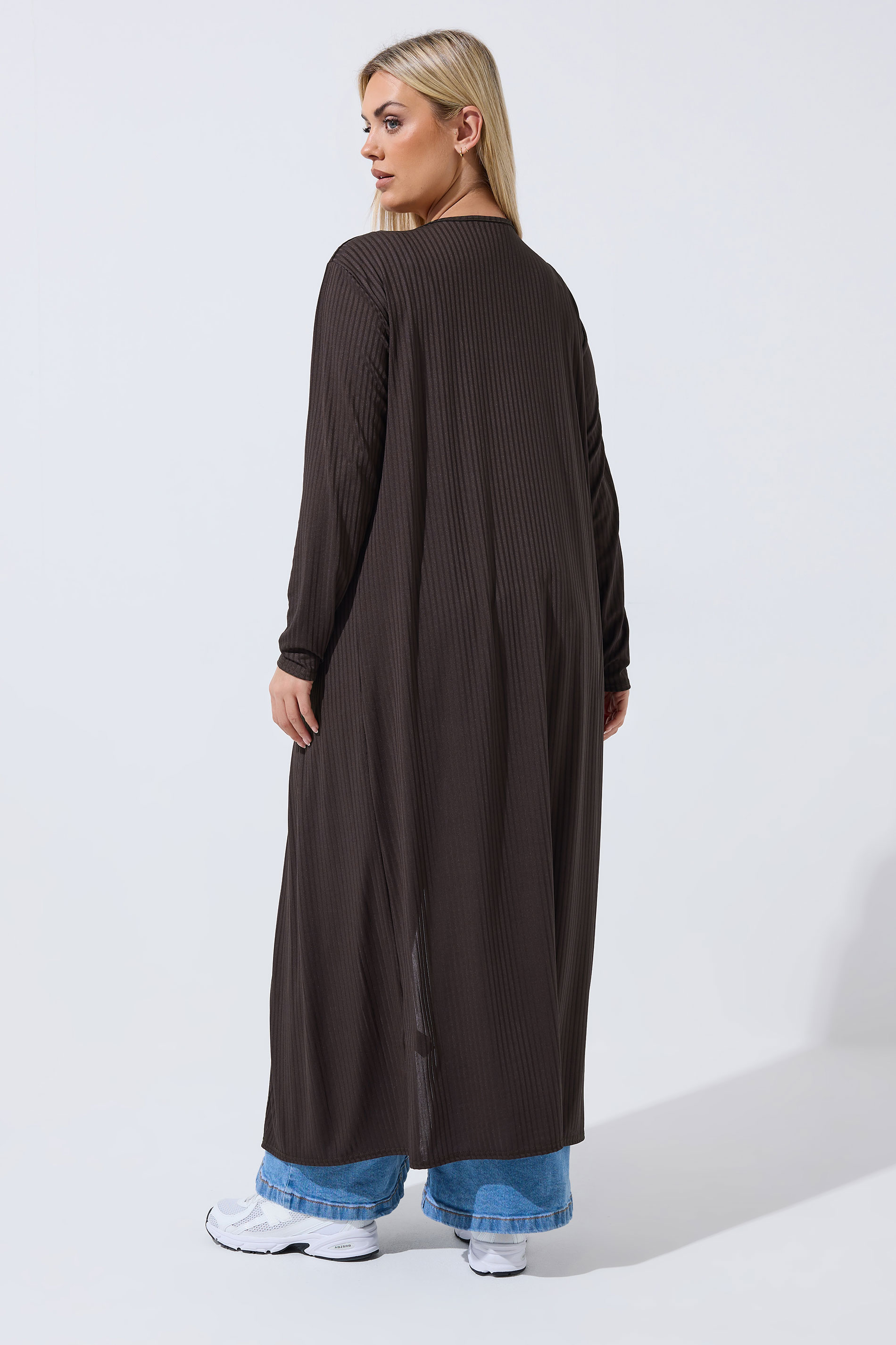 LIMITED COLLECTION Plus Size Chocolate Brown Ribbed Maxi Cardigan | Yours Clothing 2