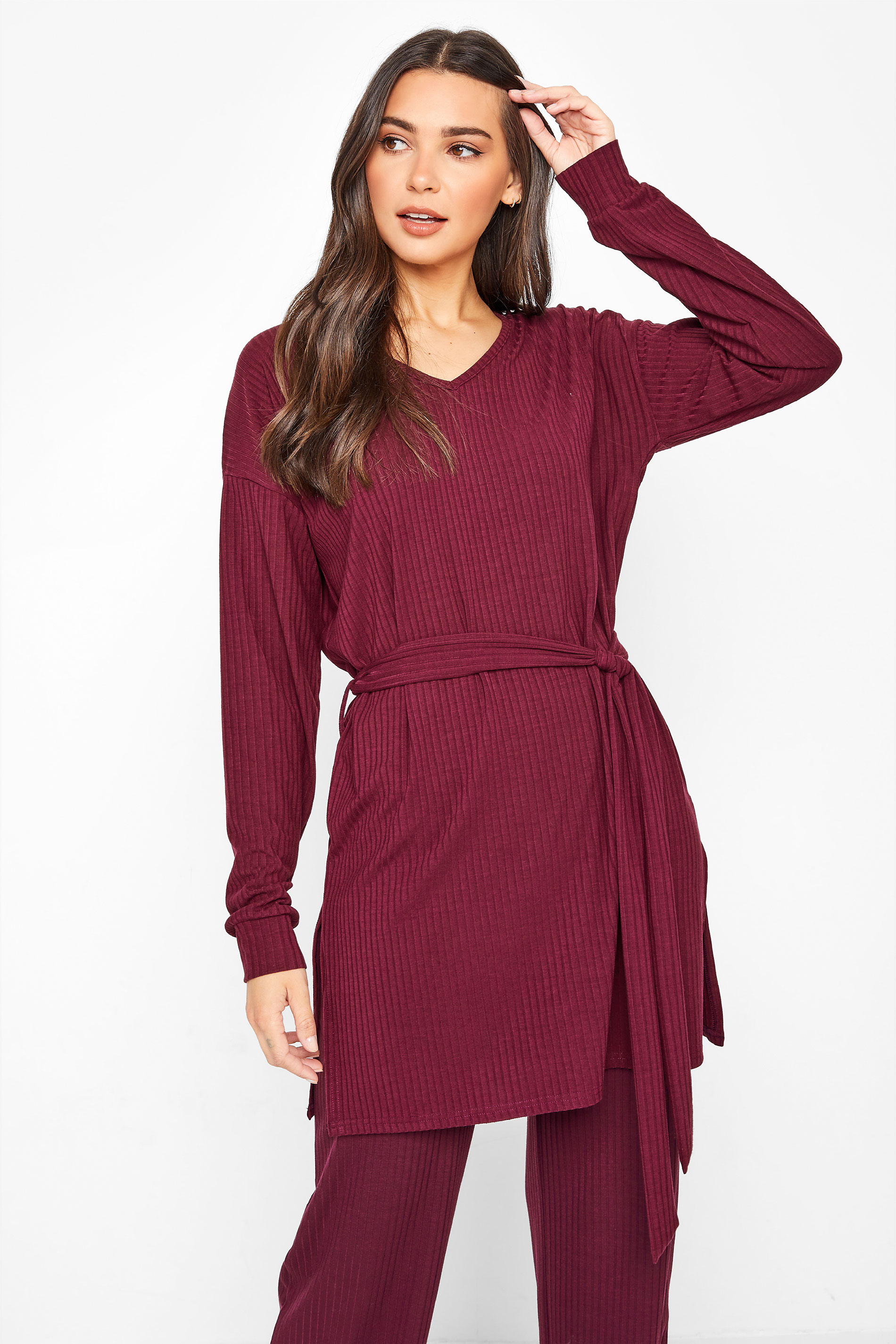 LTS Tall Berry Red Ribbed Lounge Tunic Top 1