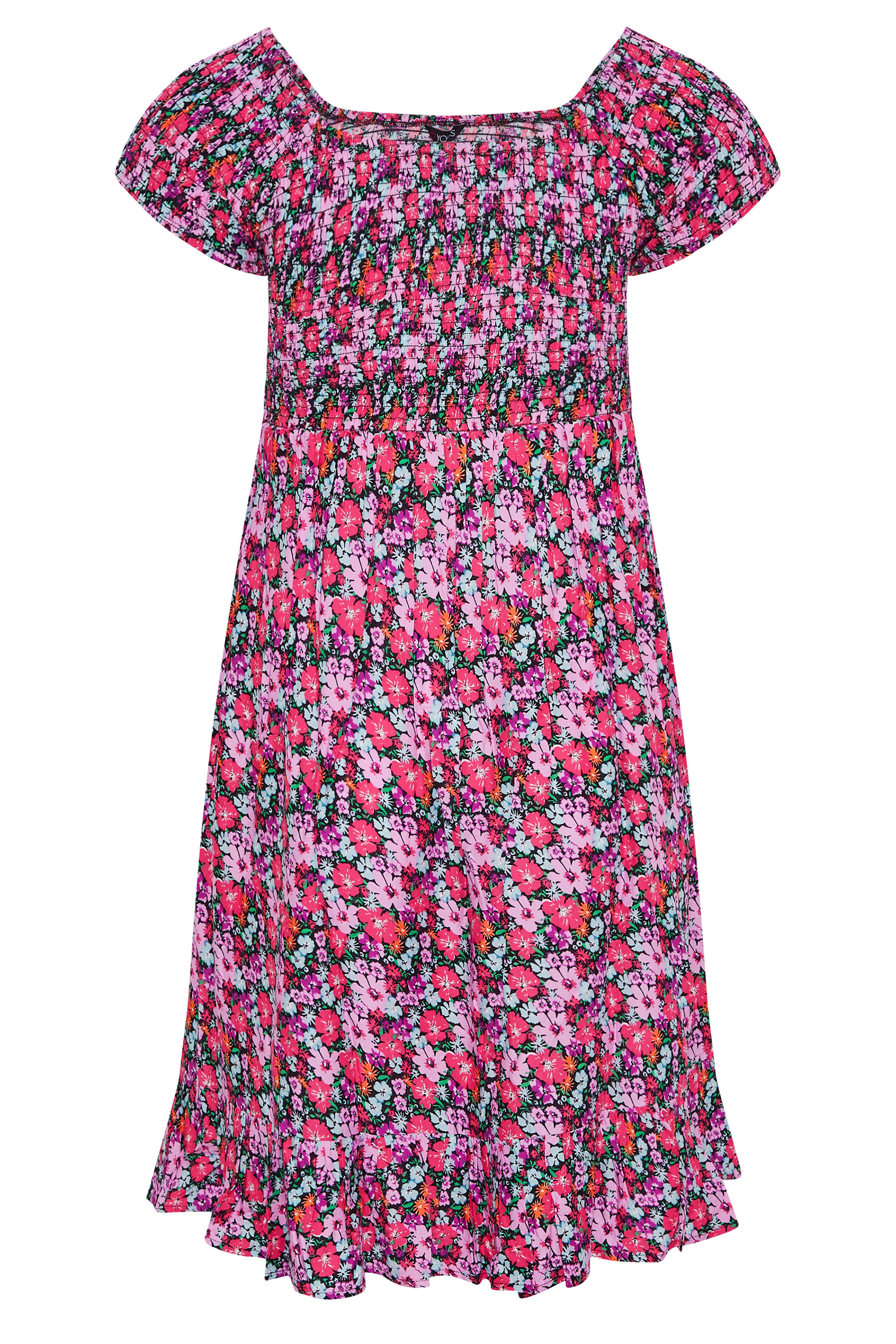 Robes Grande Taille Grande taille  Robes Mi-Longue | Robe Crayon Rose Floral Encolure Bardot - GS59827