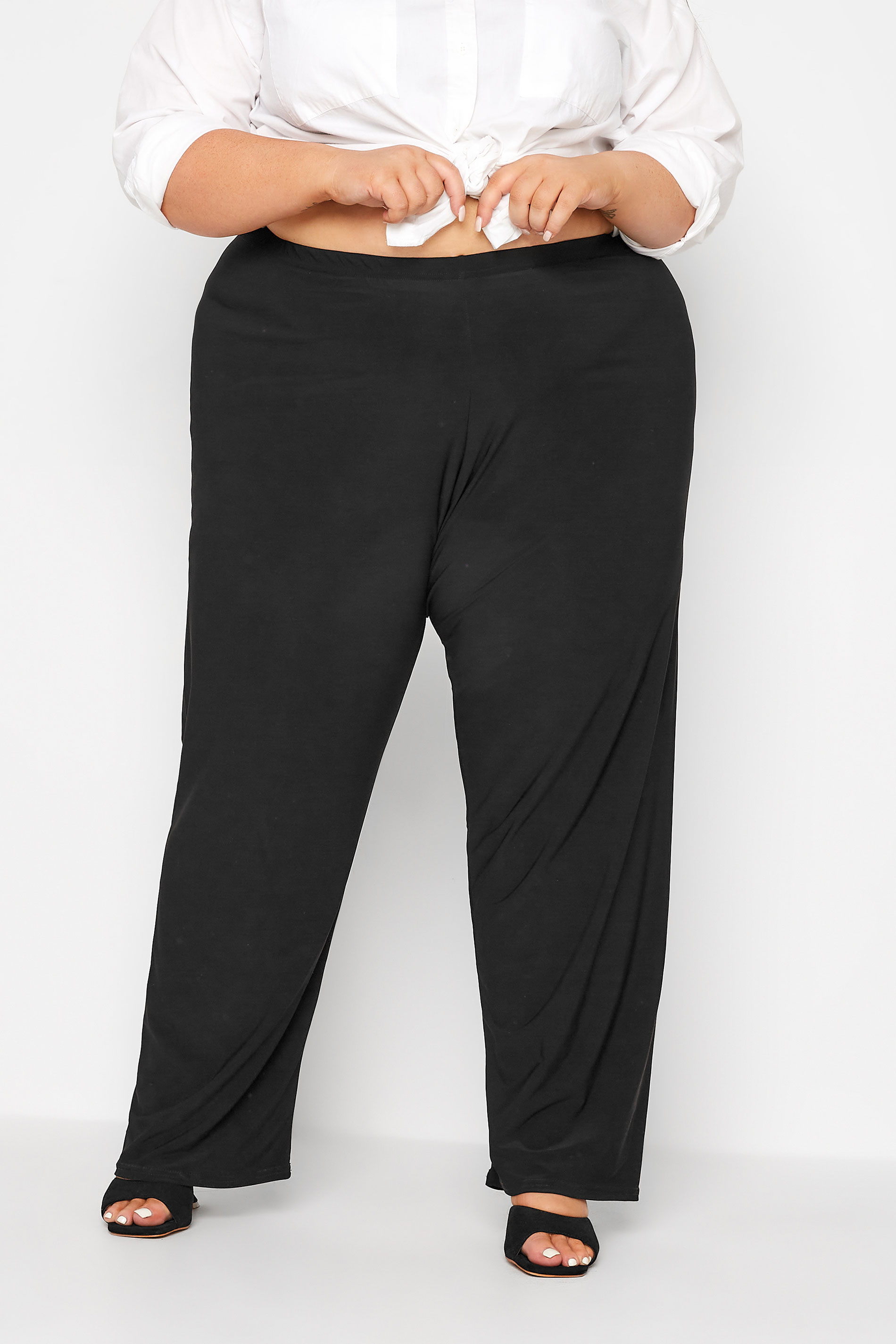 Plus Size Black Pull On Straight Leg Trousers | Yours Clothing 1
