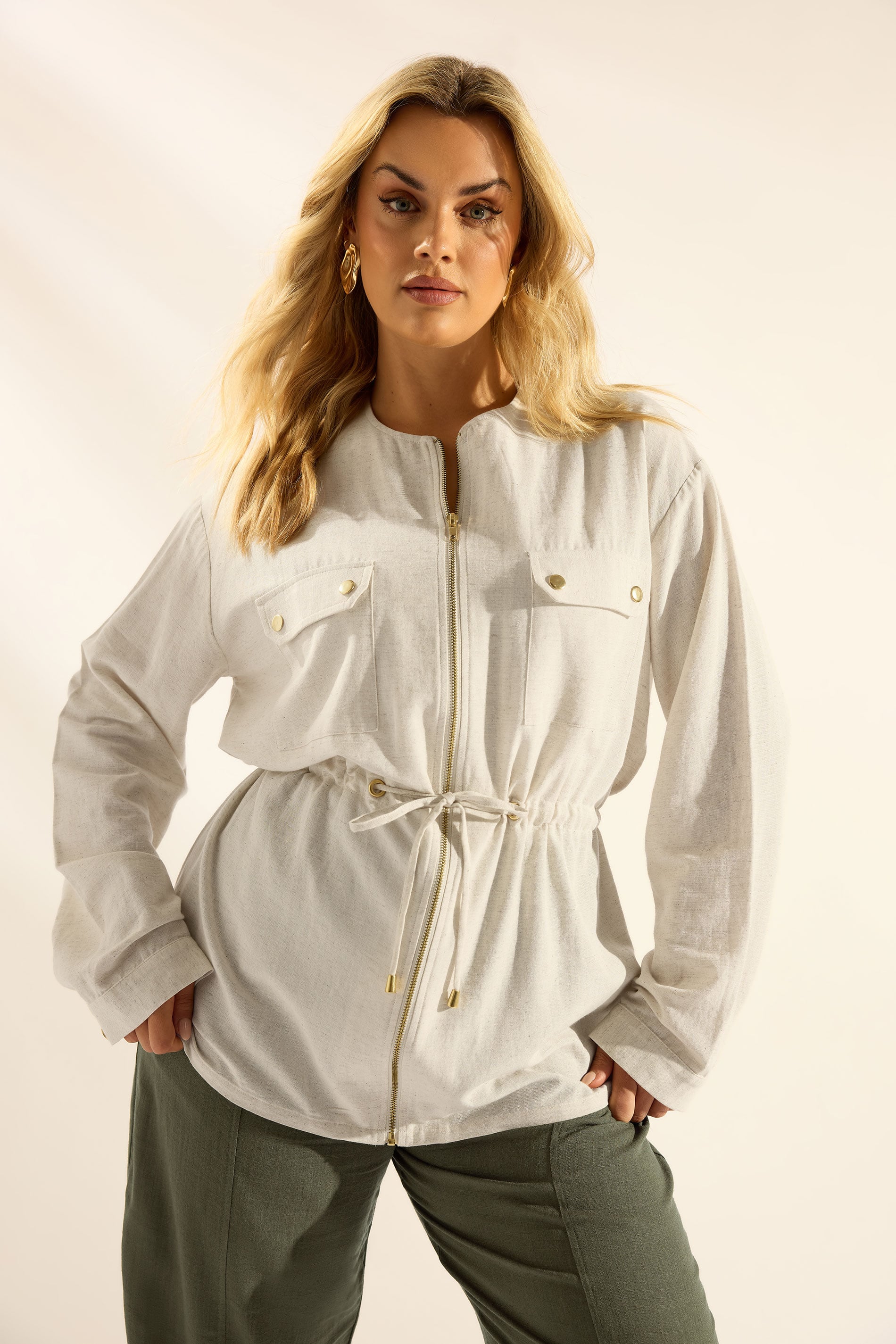 YOURS Plus Size Natural Brown Linen Shacket | Yours Clothing 3