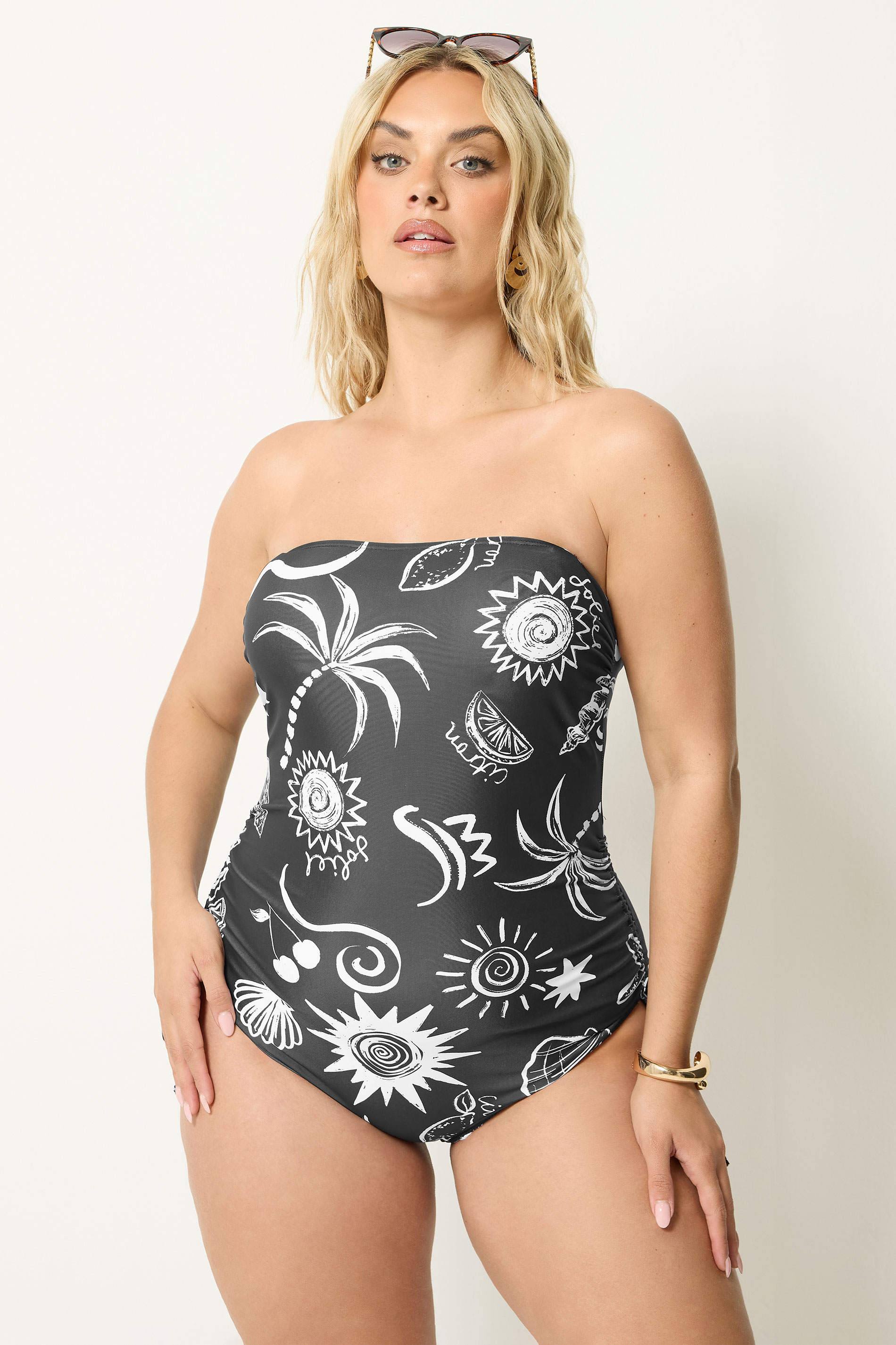 YOURS Plus Size Black Celestial Bandeau Swimsuit | Yours Clothing 1