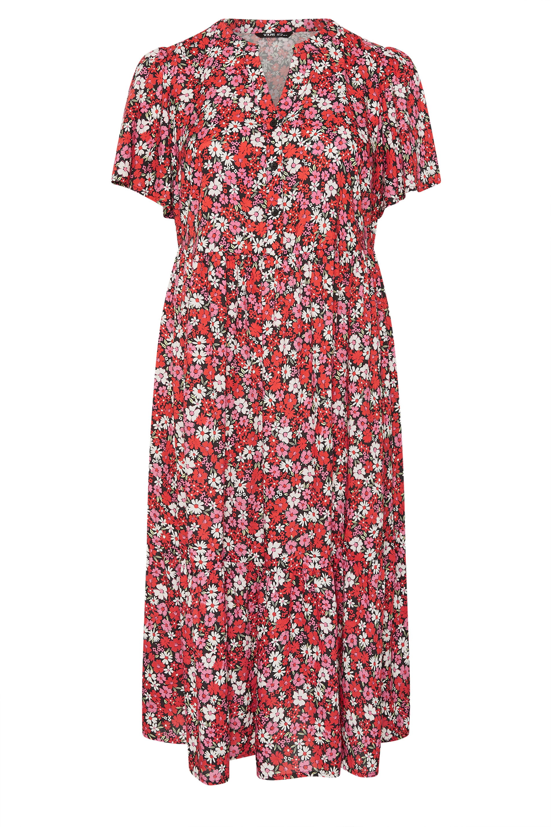 YOURS Plus Size Red Floral Placket Dress | Yours Clothing 5