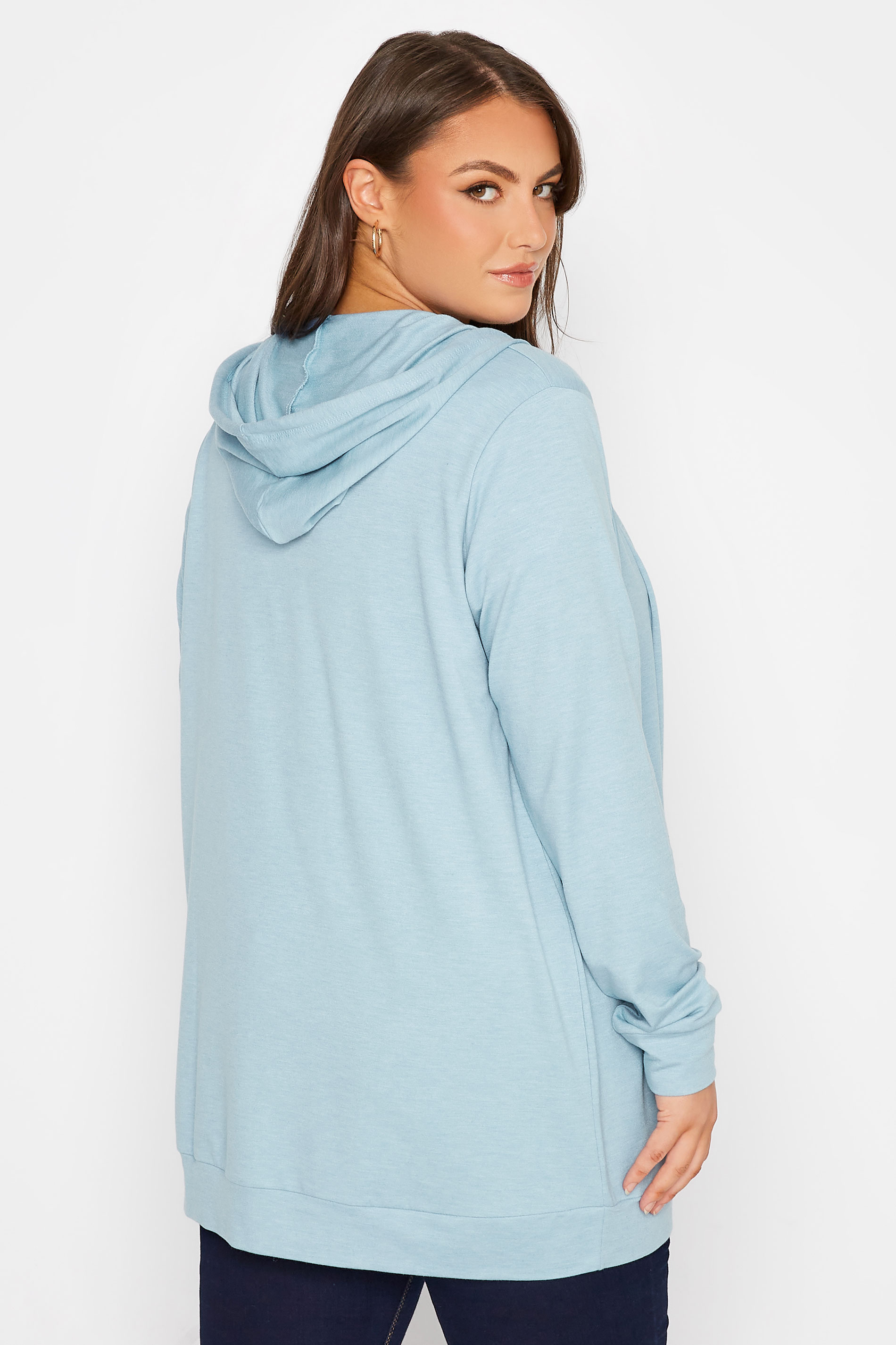 Plus Size Light Blue Zip Through Hoodie | Yours Clothing 3