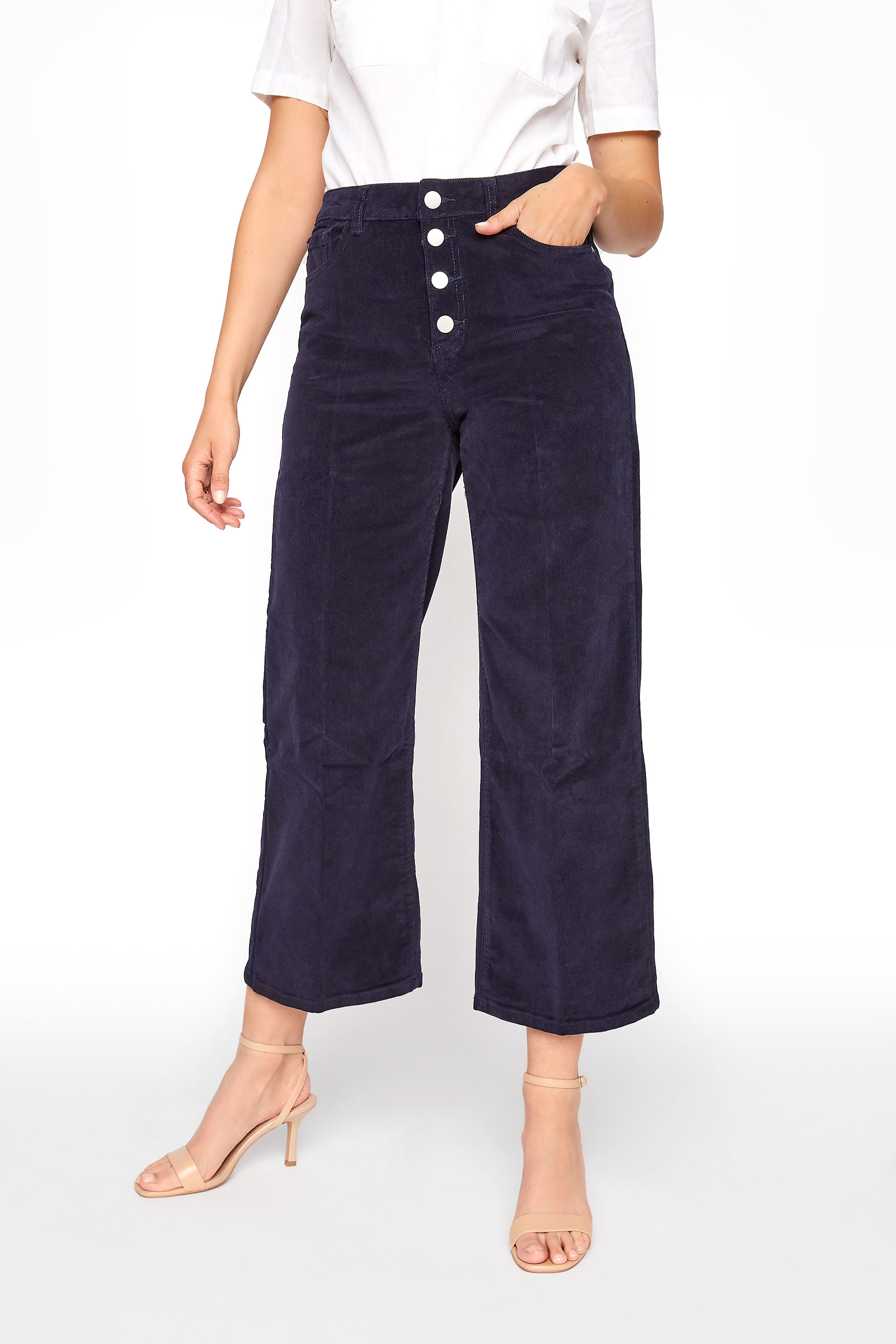 Navy Button Fly Cord Culotte Long Tall Sally