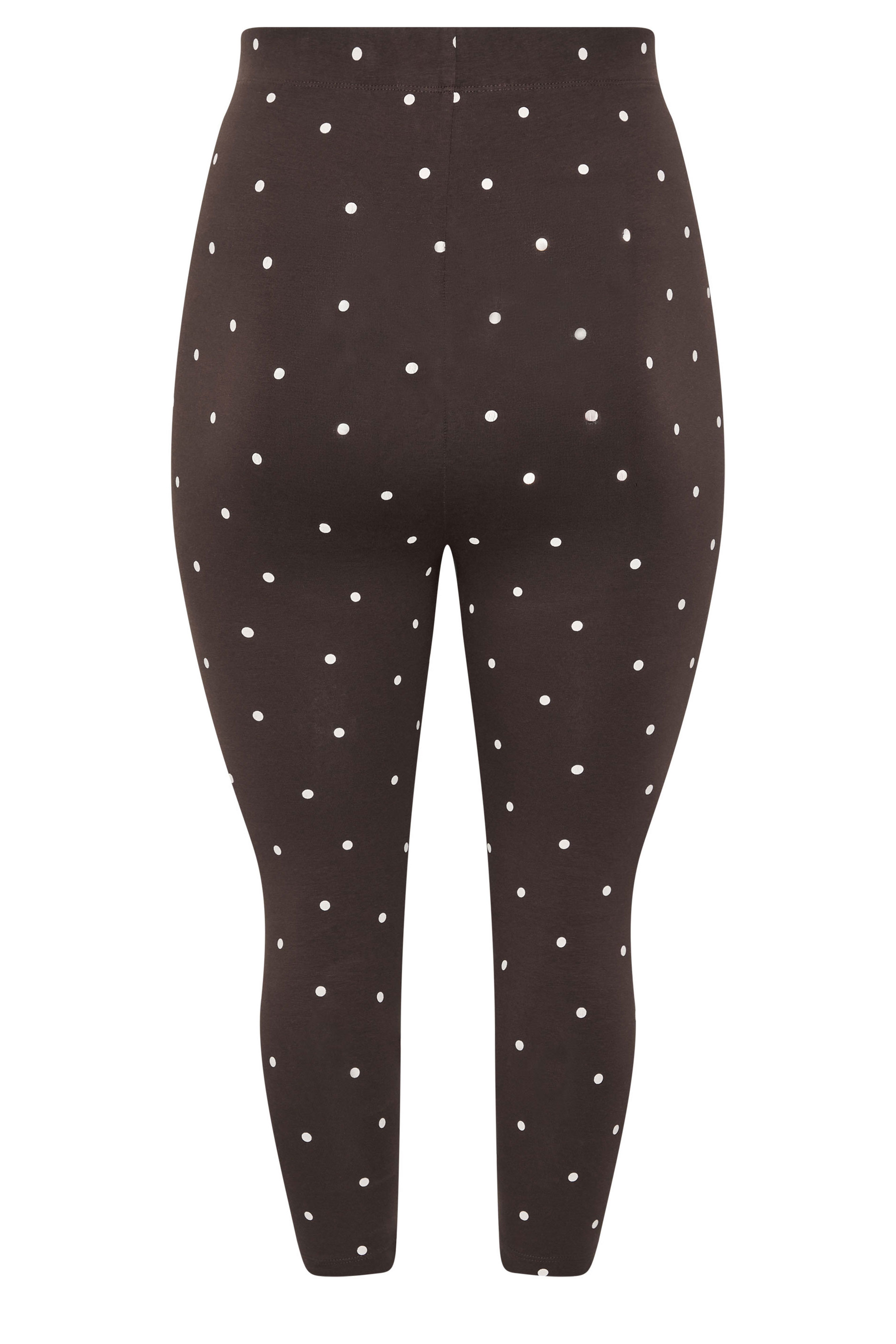 YOURS Plus Size Chocolate Brown Polka Dot Cropped Leggings | Yours Clothing 2