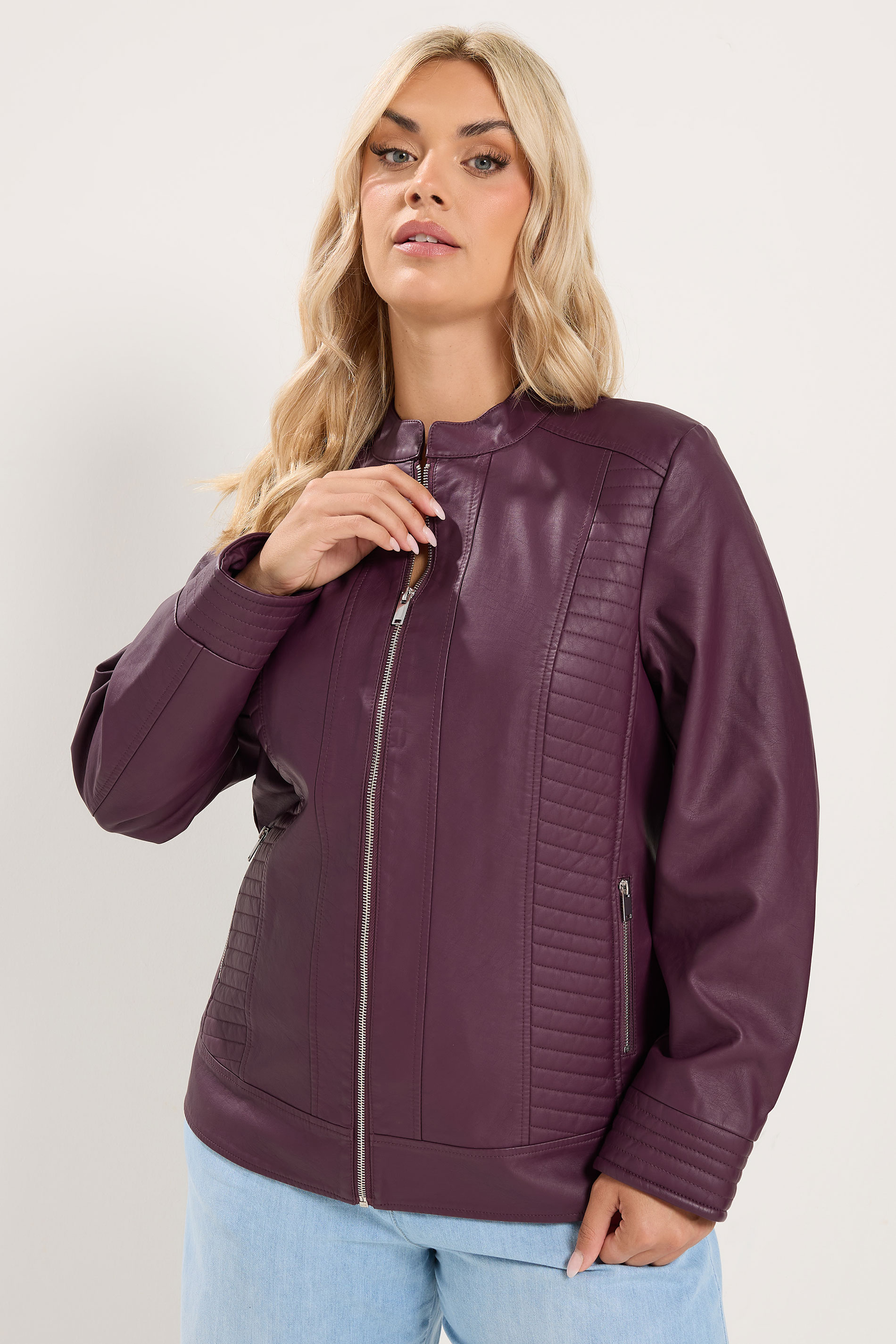 YOURS Plus Size Burgundy Red Faux Leather Jacket | Yours Clothing 1