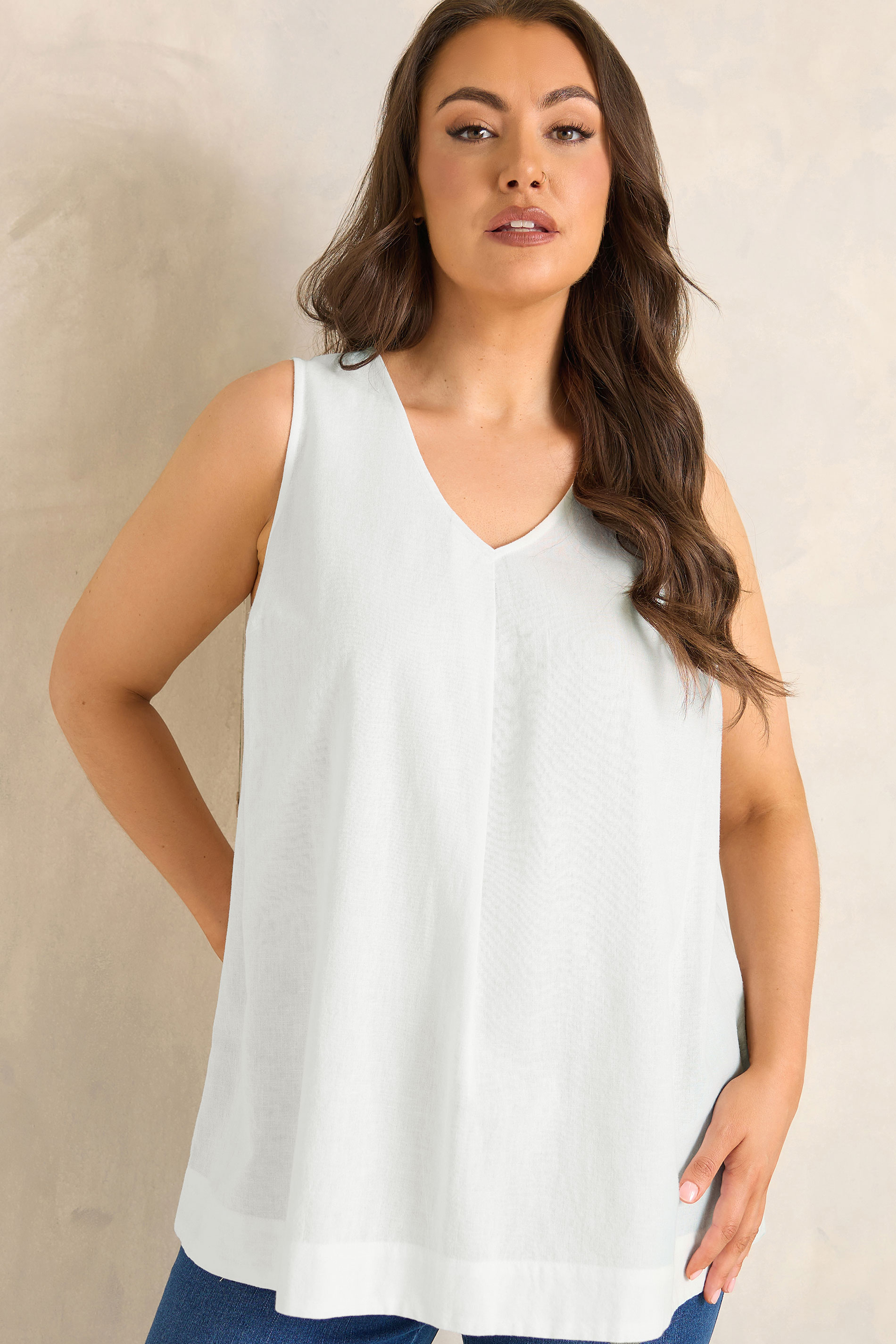 EVANS Plus Size White Linen Vest Top | Evans 3