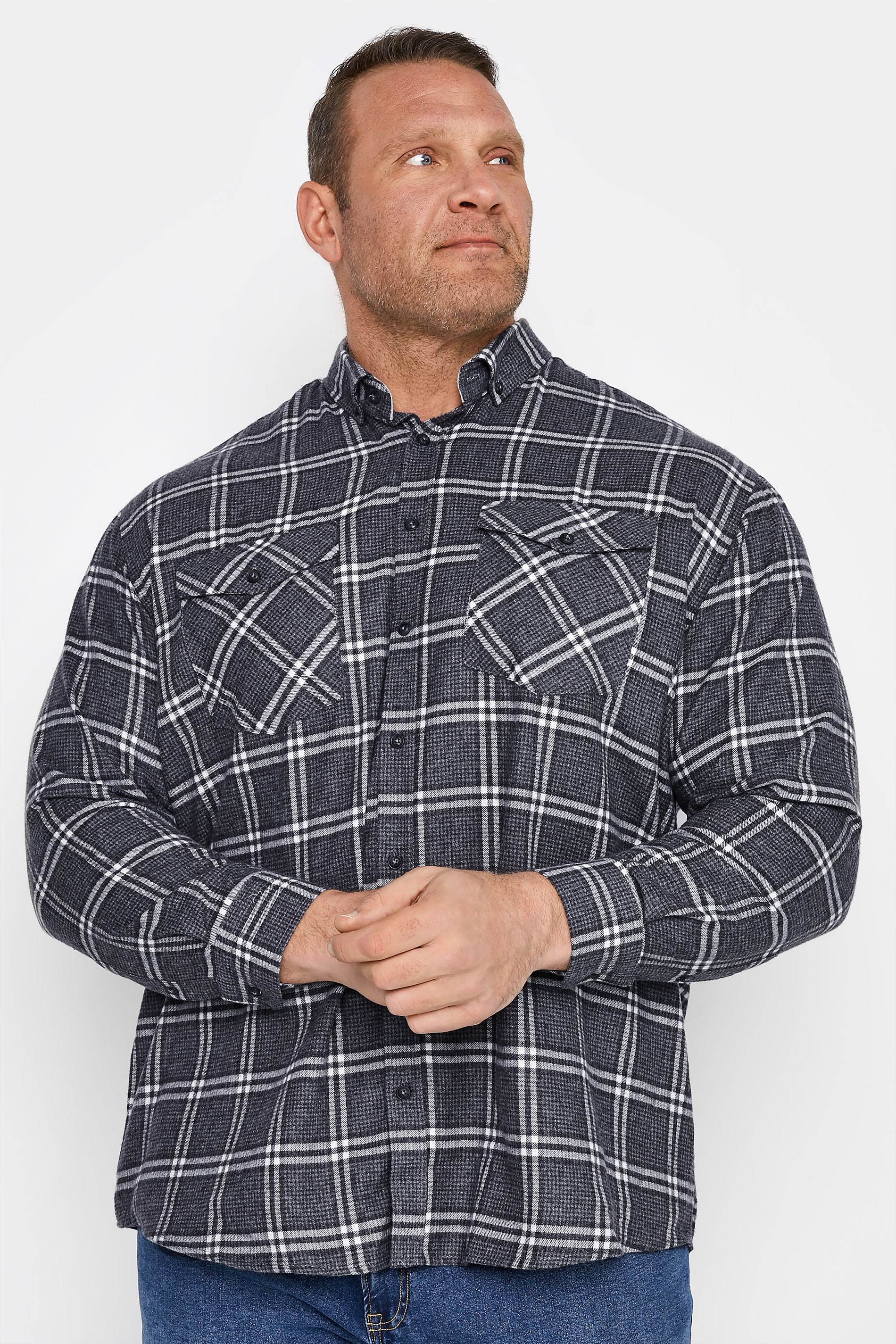 KAM Charcoal Grey Flannel Check Shirt_M.jpg