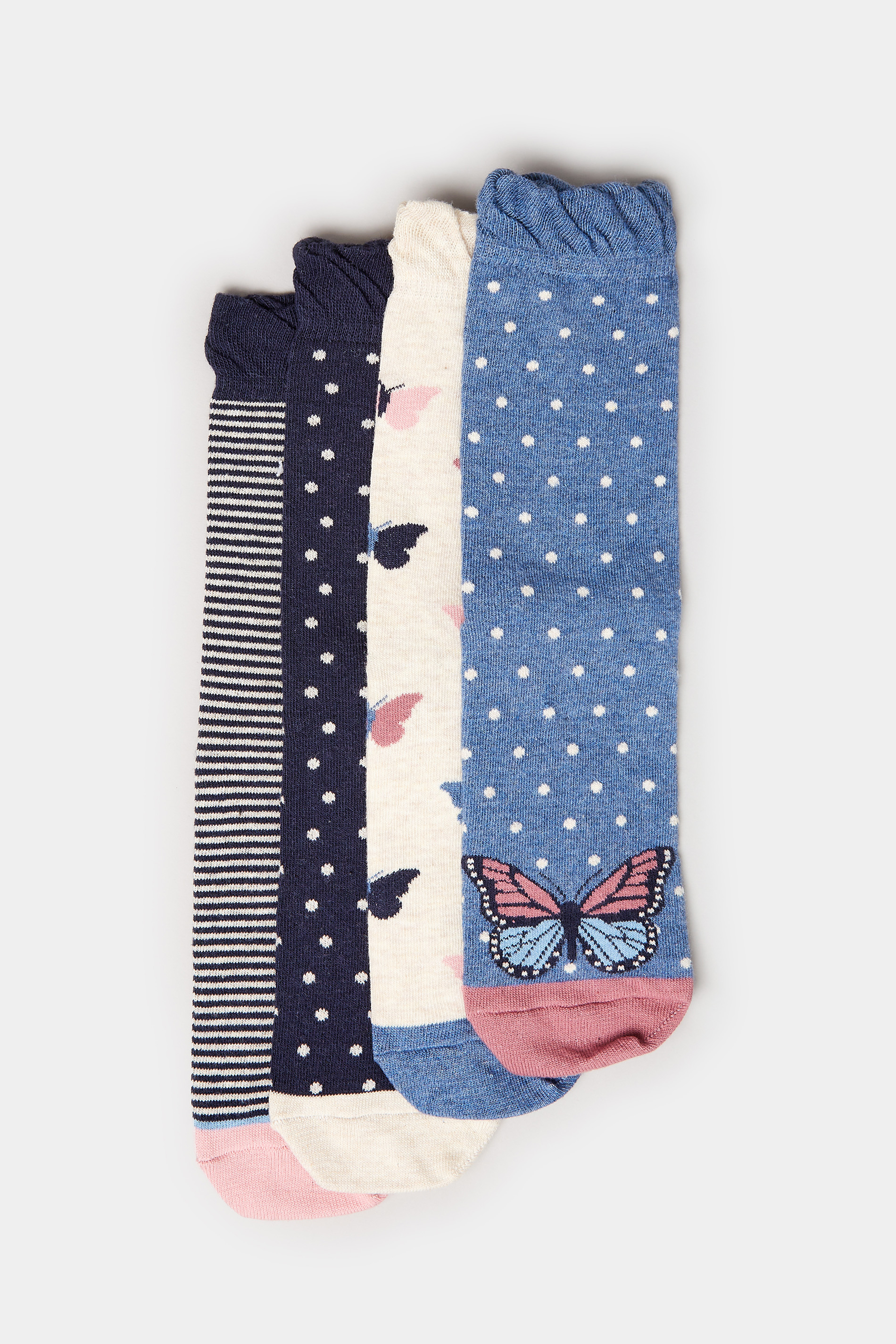 YOURS 4 PACK Blue Butterfly Print Ankle Socks | Yours Clothing 3