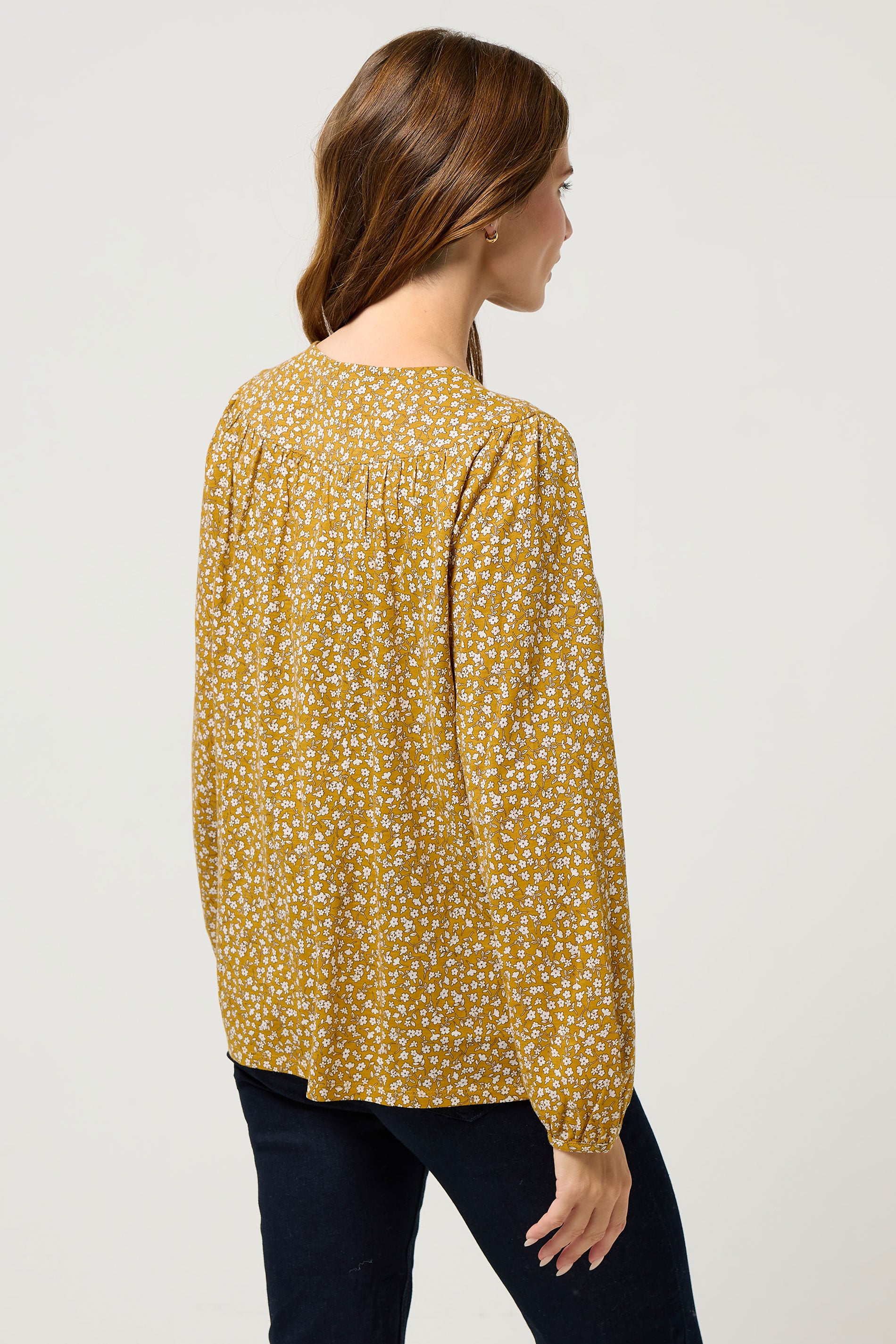 M&Co Mustard Yellow Floral Print Cotton Blouse | M&Co 4