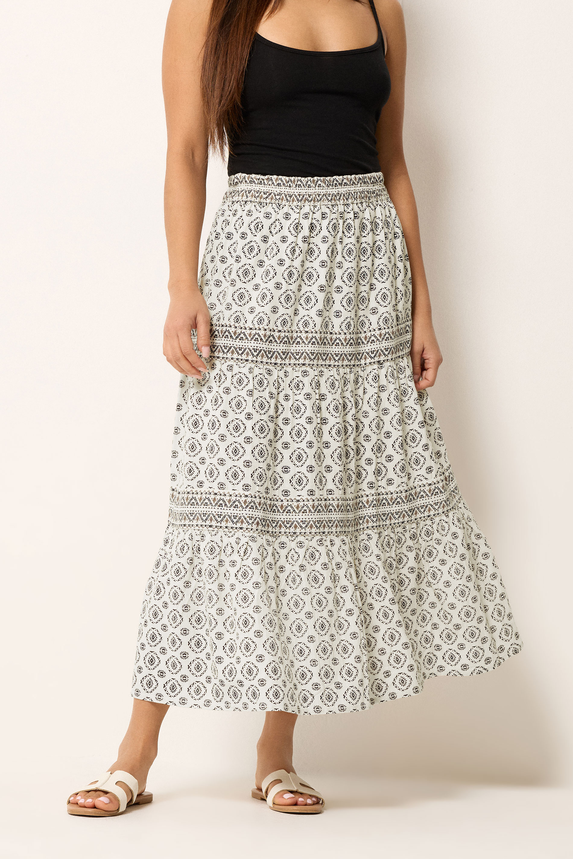 M&Co Petite White Aztec Tiered Maxi Skirt | M&Co 3