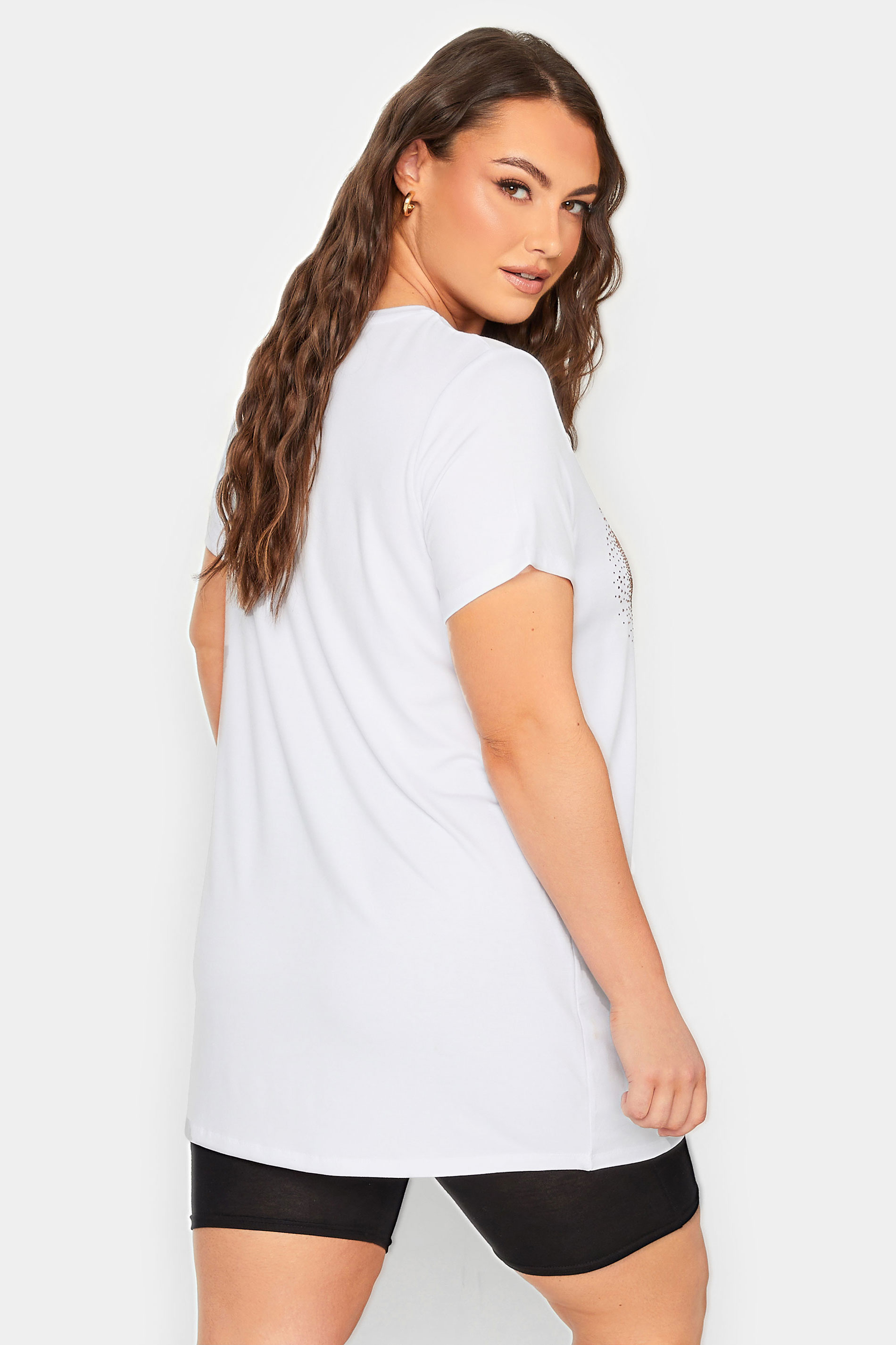 YOURS Plus Size White Lips Foil Print Embellished T-Shirt | Yours Clothing 3