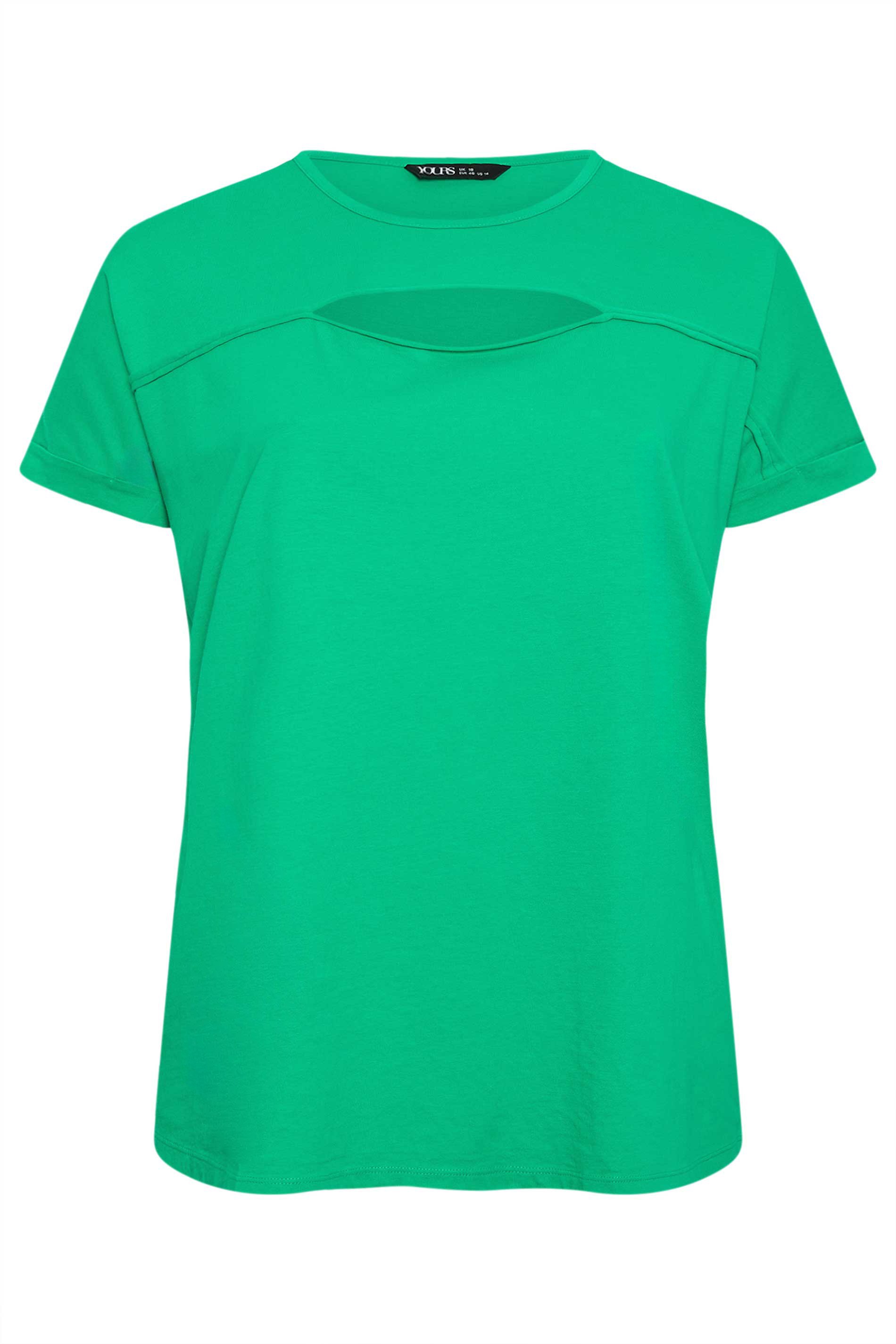 YOURS Plus Size Bright Green Cut Out T-Shirt | Yours Clothing