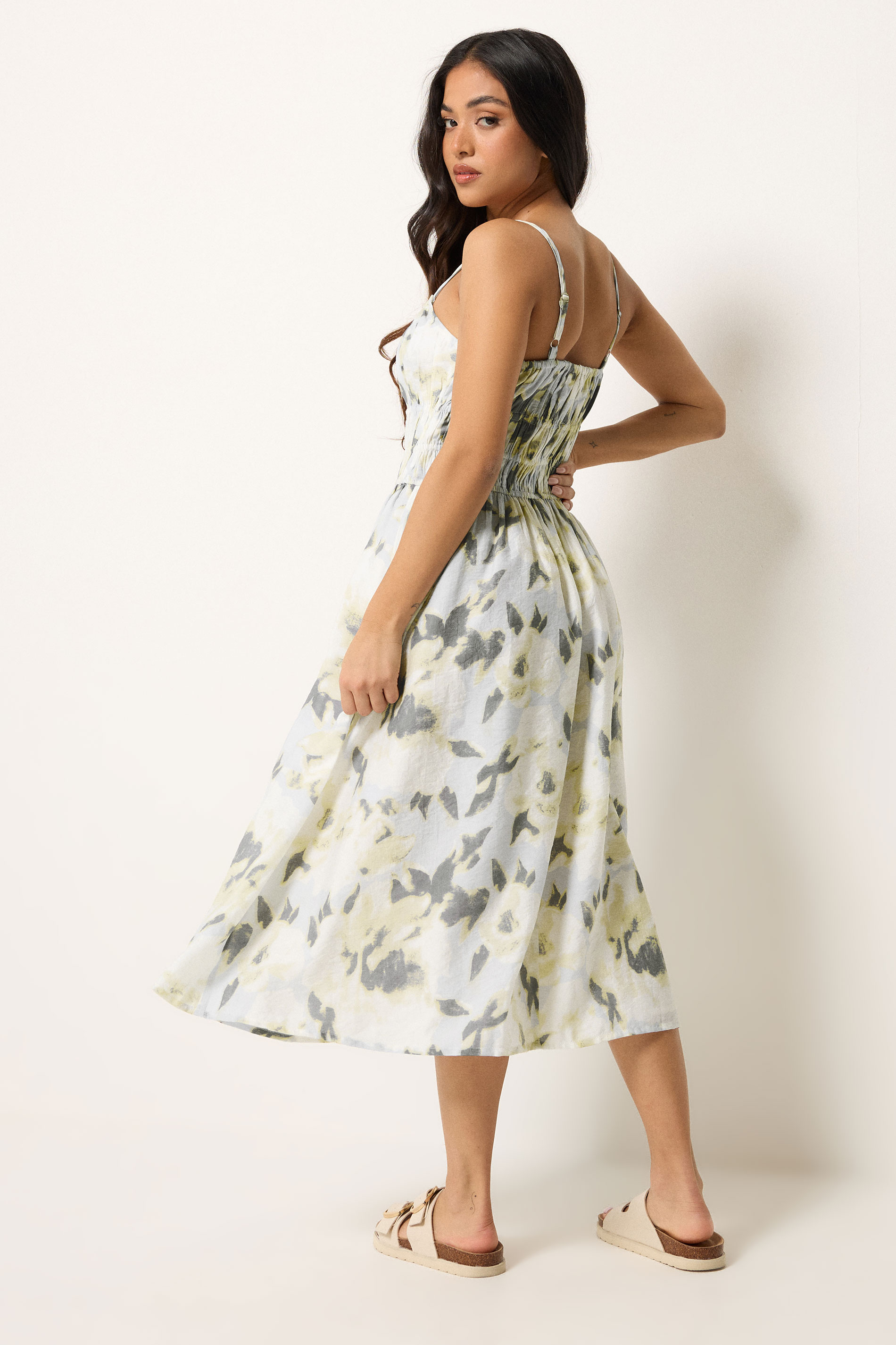 PixieGirl Petite Women's Grey Abstract Print Midi Dress | PixieGirl 1