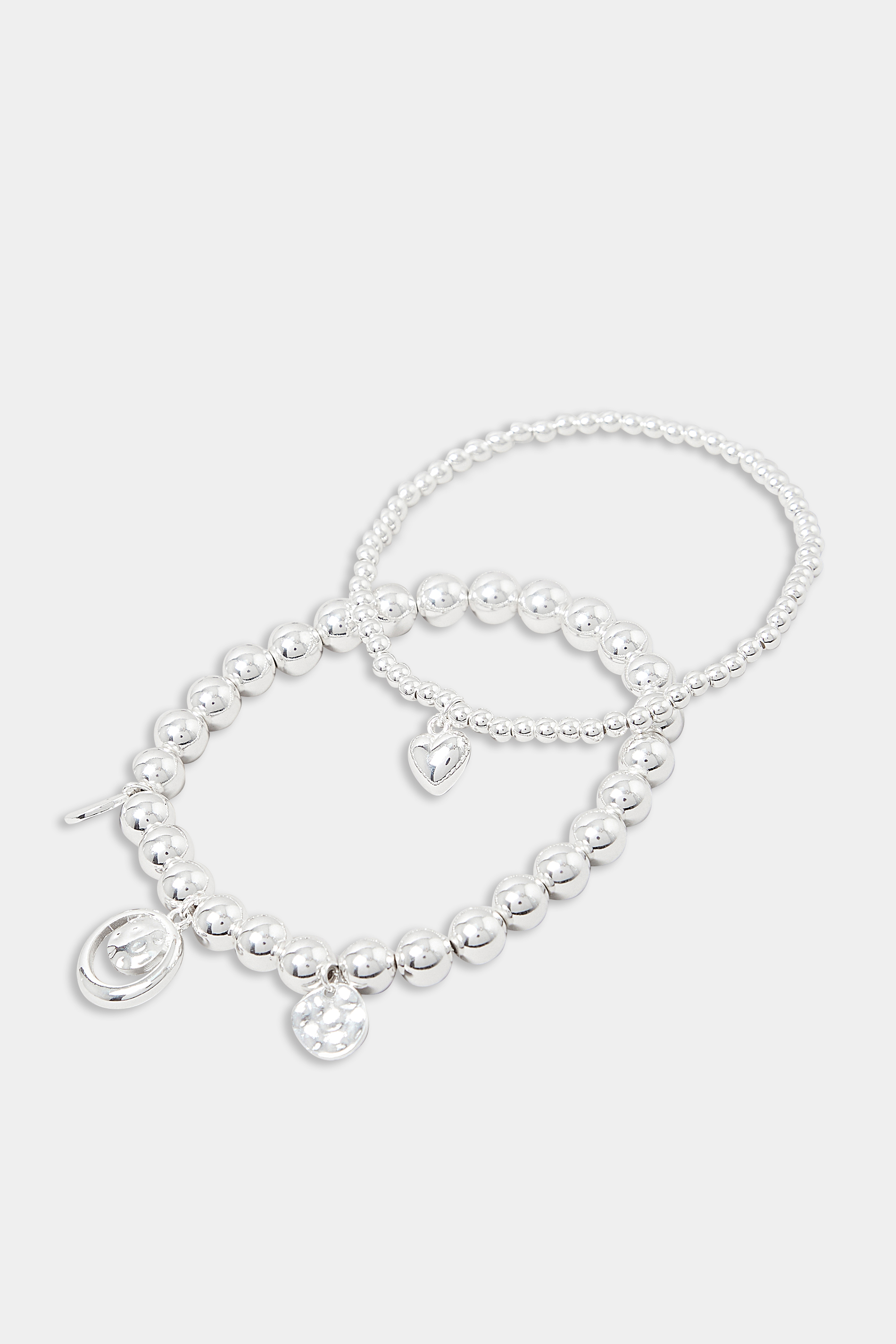 2 PACK Silver Charm Bead Stretch Bracelet | Yours Clothing  2