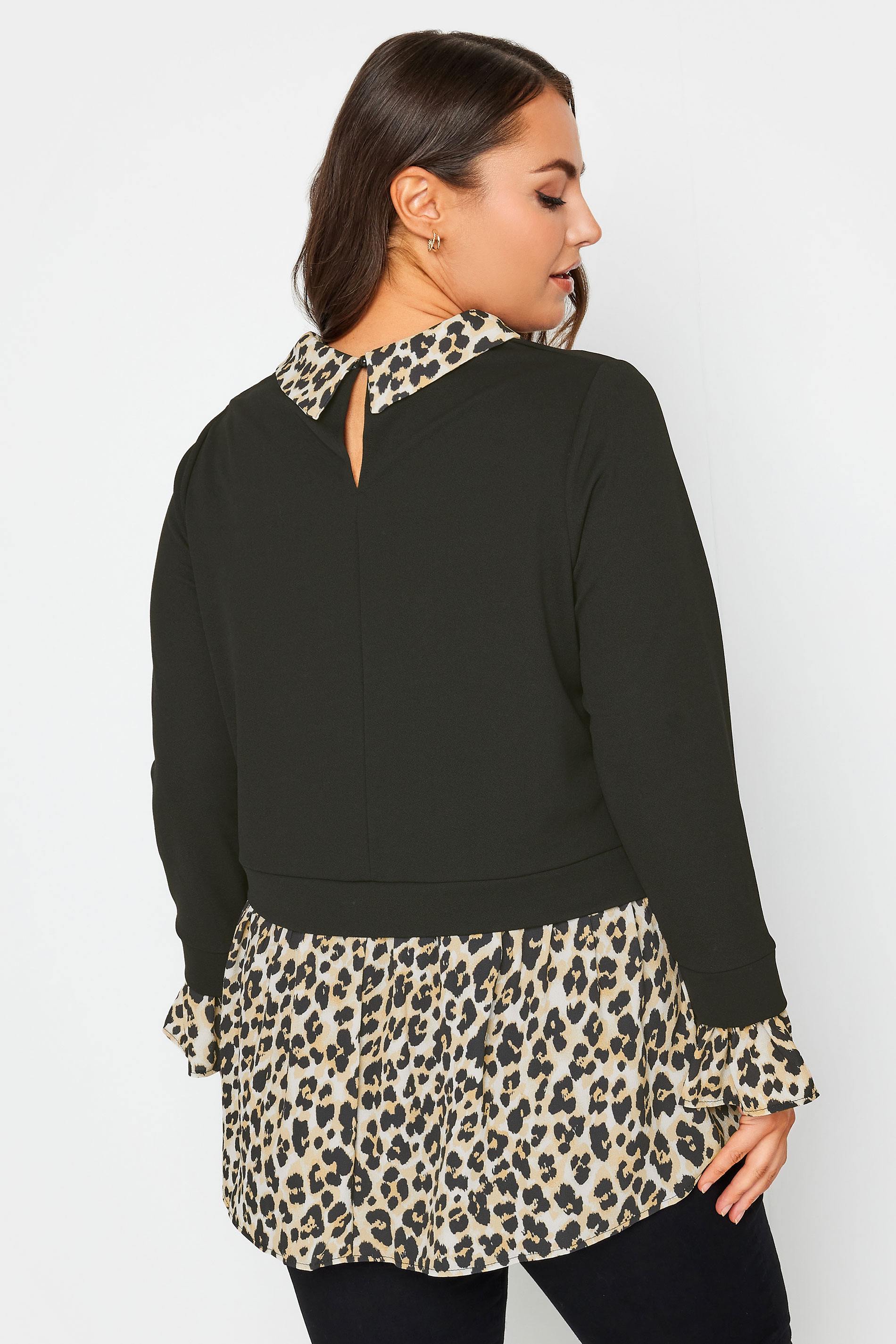YOURS Plus Size Black Leopard Print 2 In 1 Shirt Jumper | Yours Clothing 3